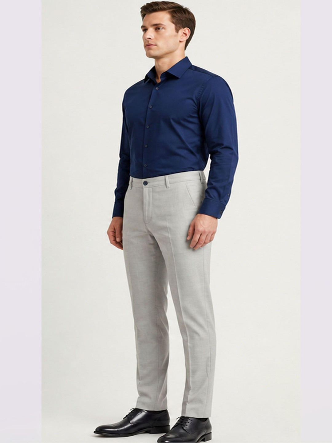 PANTOM Grey Formal Regular Fit Trousers