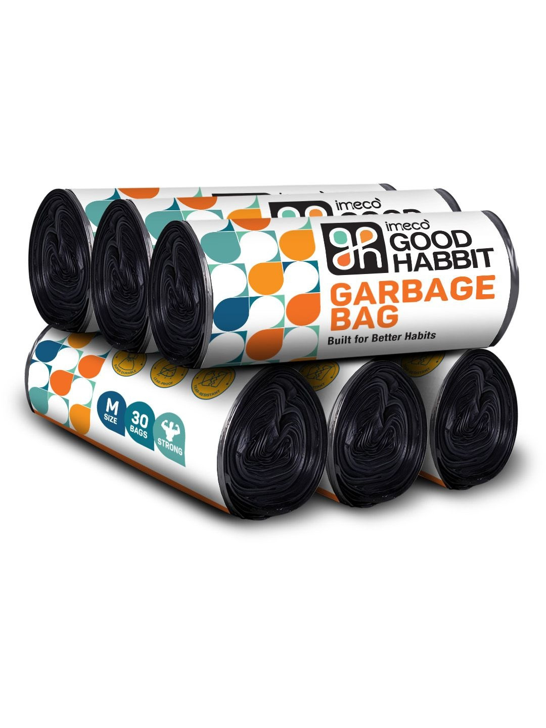IMECO 180 Pcs Medium Good Habbit Garbage Bags With Detachable Drawstrings