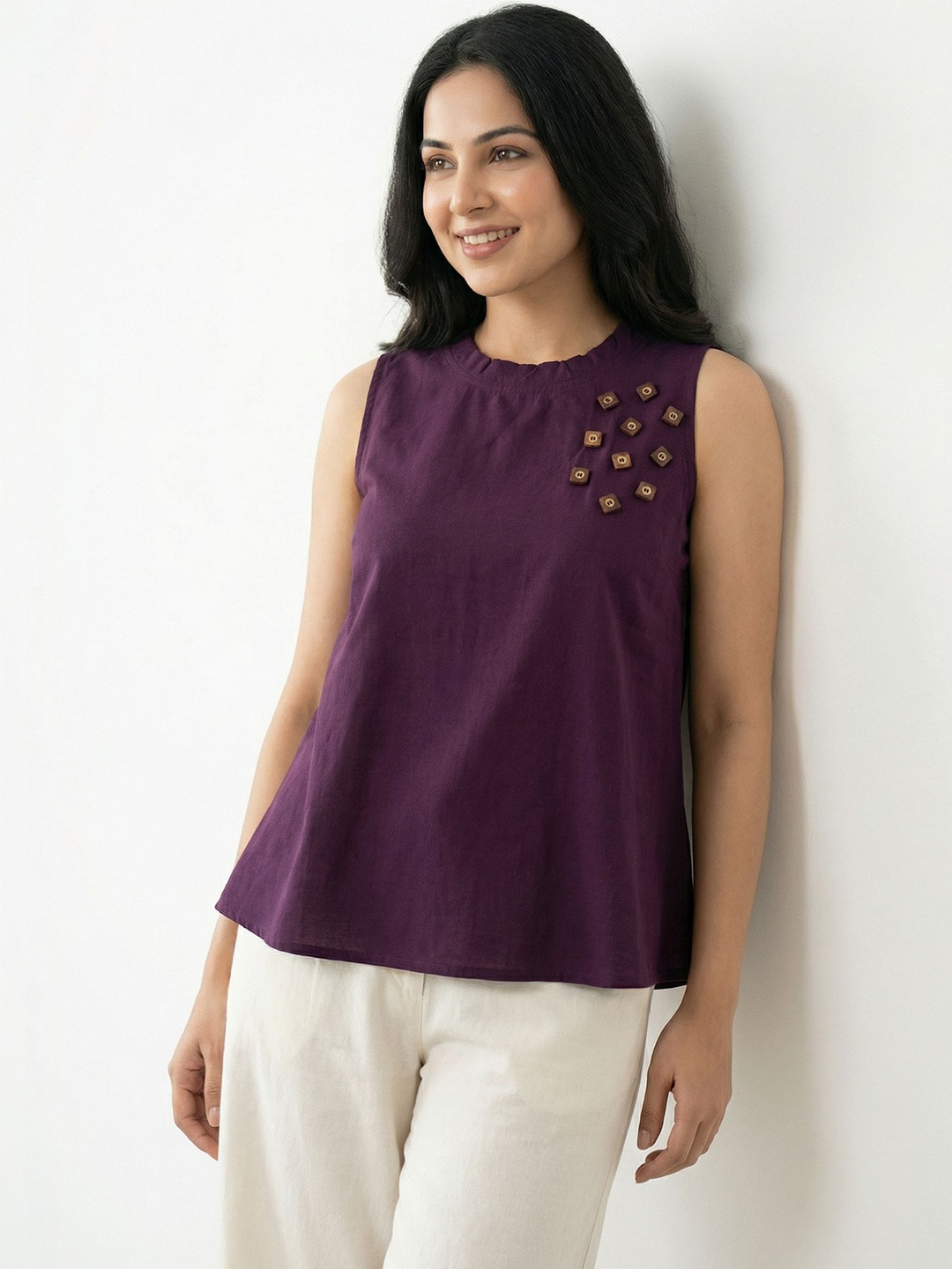 ZNKL Studded Cotton Top