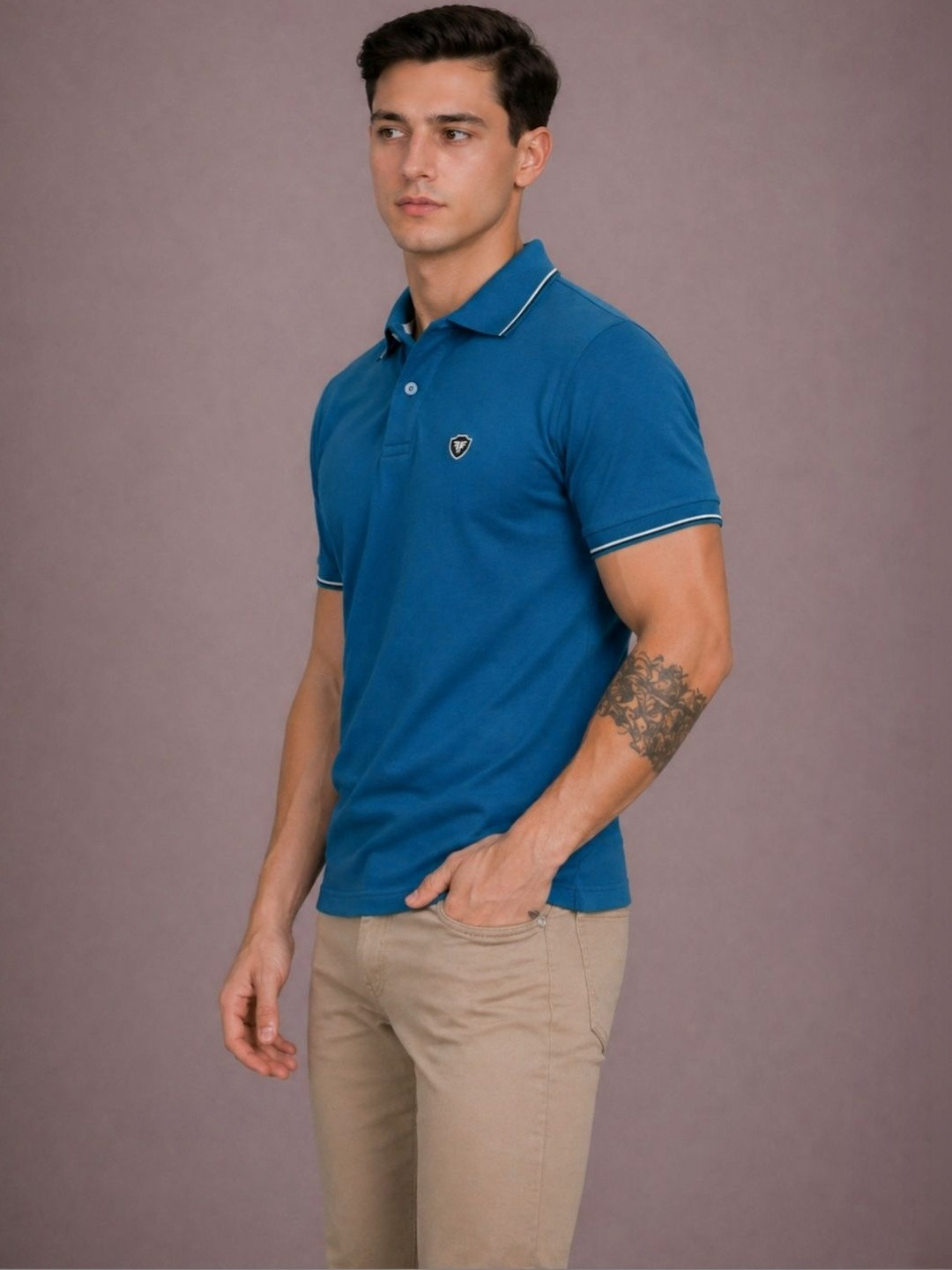 FEVERFEW Men Brand Logo Polo Collar Pockets T-shirt