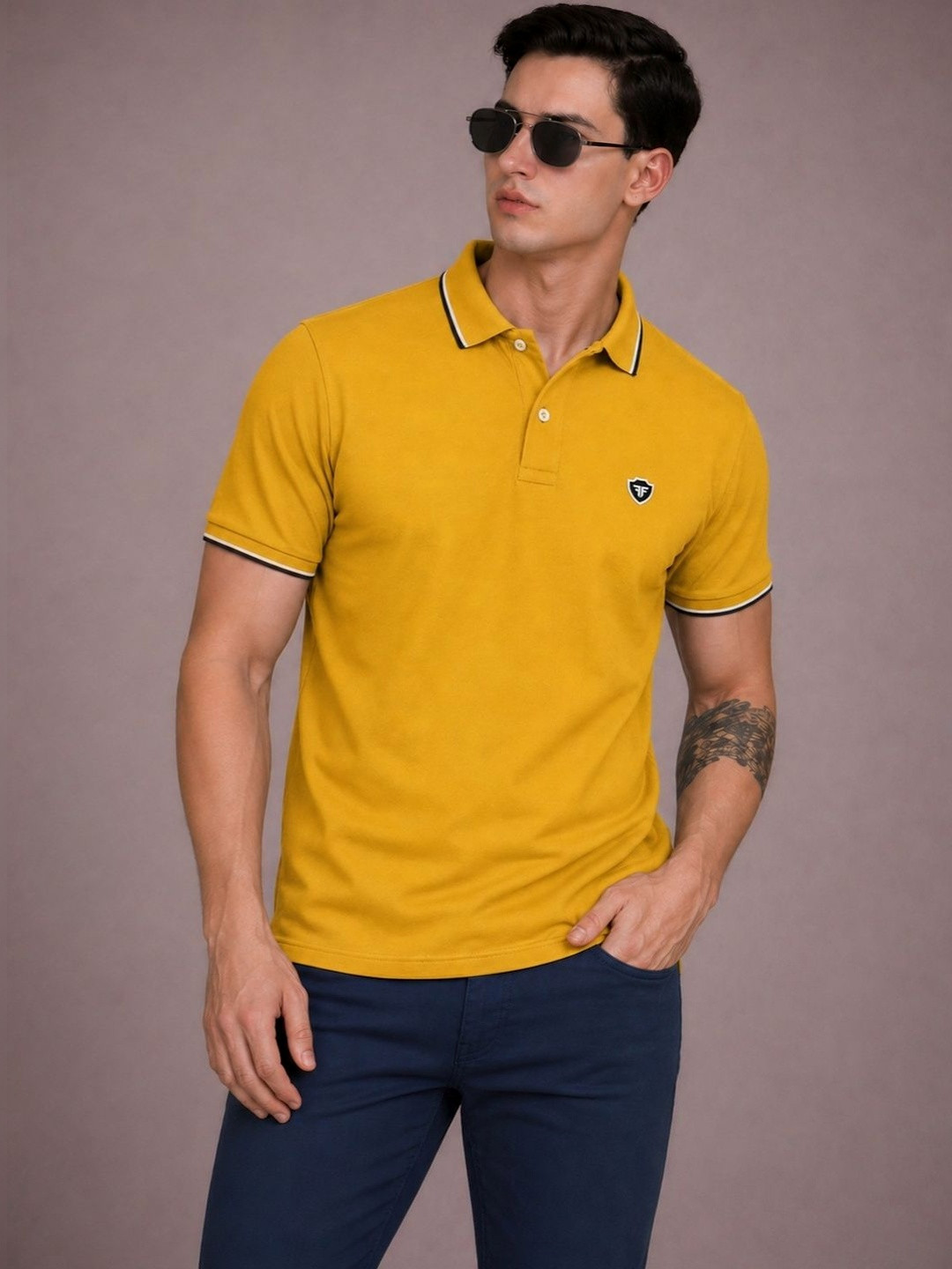 FEVERFEW Men Brand Logo Polo Collar T-shirt
