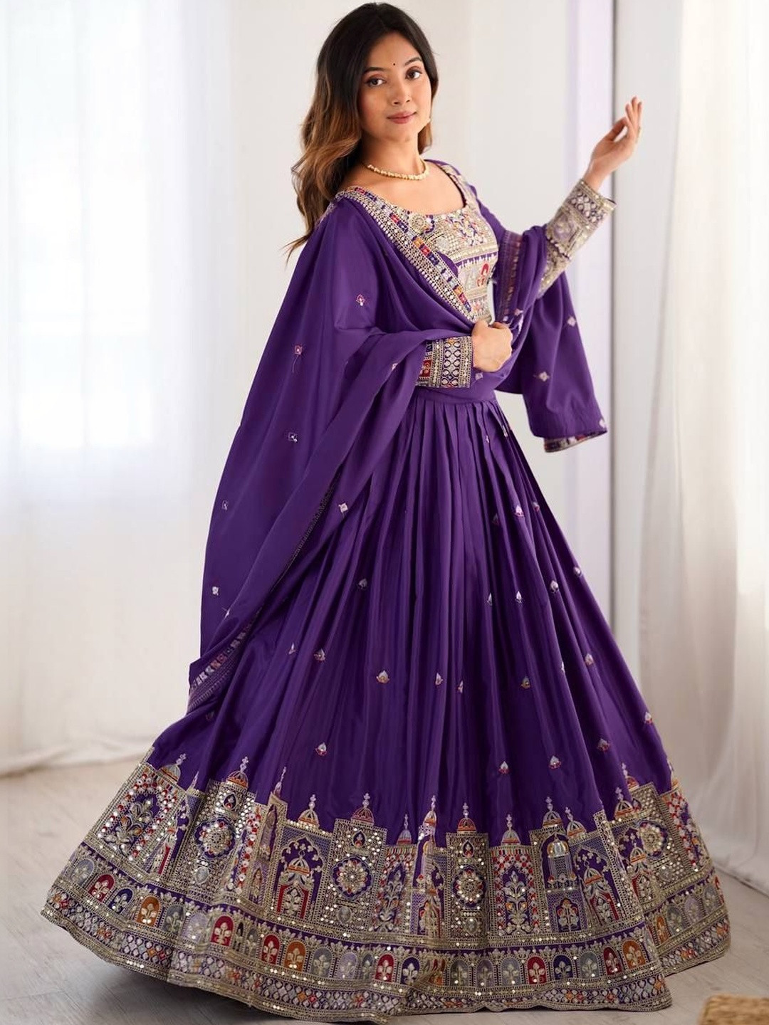 DREAM EXPORTER Embellished Sequence Work Semi-Stitched Lehenga & Blouse With Dupatta