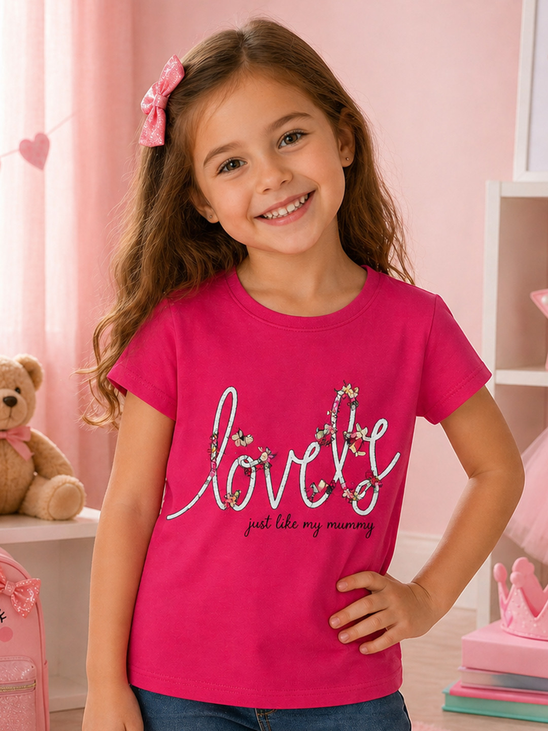 FAZZA Girls Typography Printed Cotton T-shirt