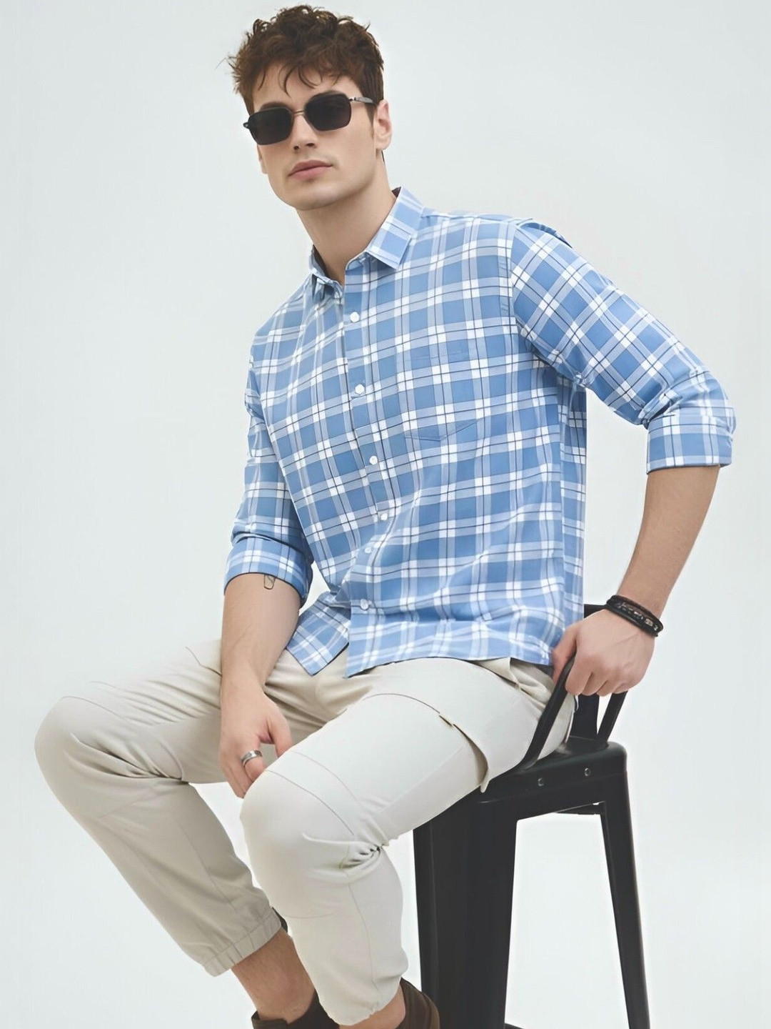 Men's Regular Fit Gingham Checks Casual Shirt