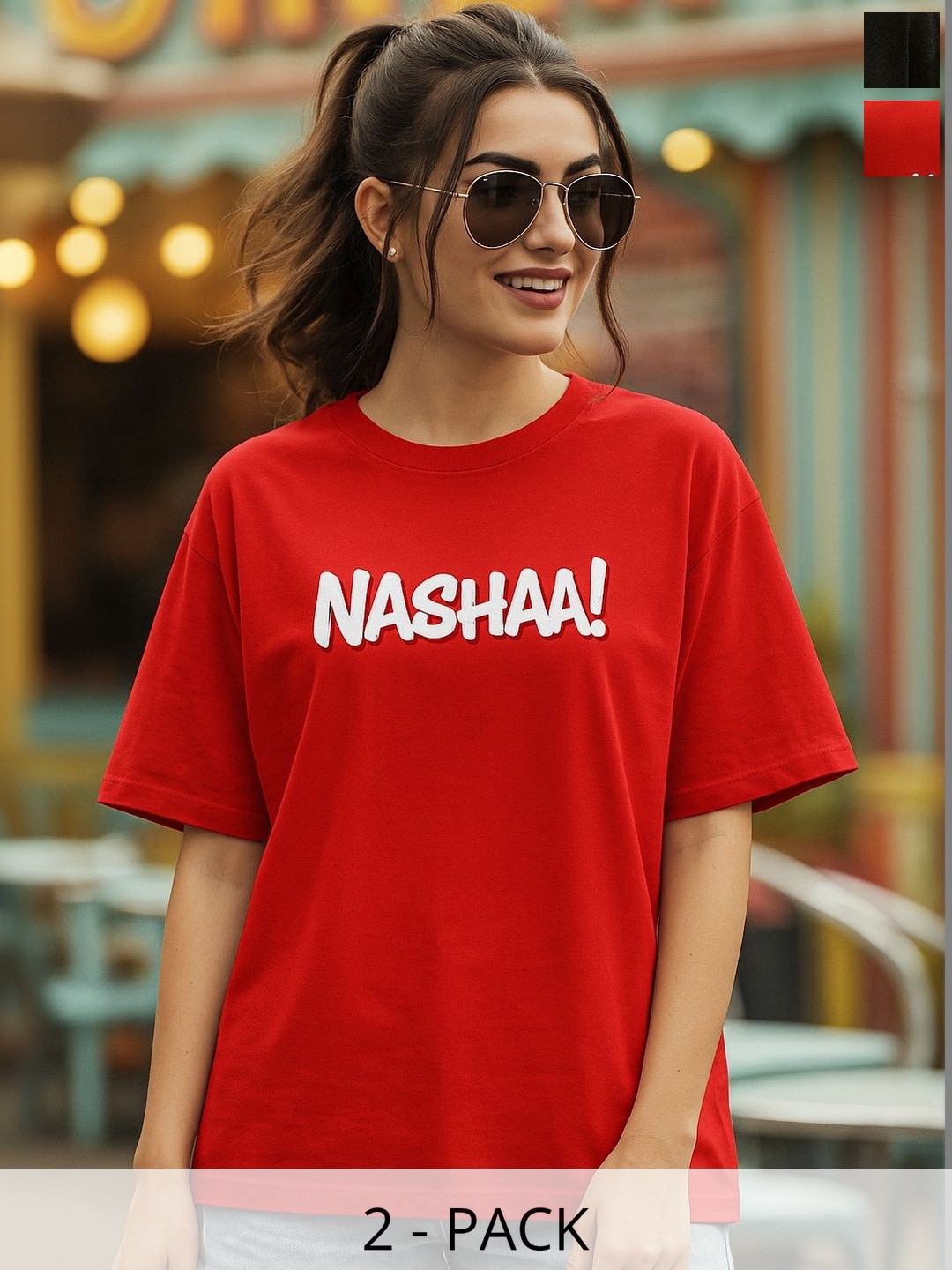 SZN Women Pack Of 2 Typography Printed Cotton T-shirt