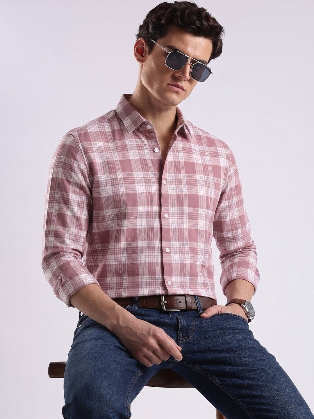 VELKYNOX Men Comfort Slim Fit Checked Casual Shirt