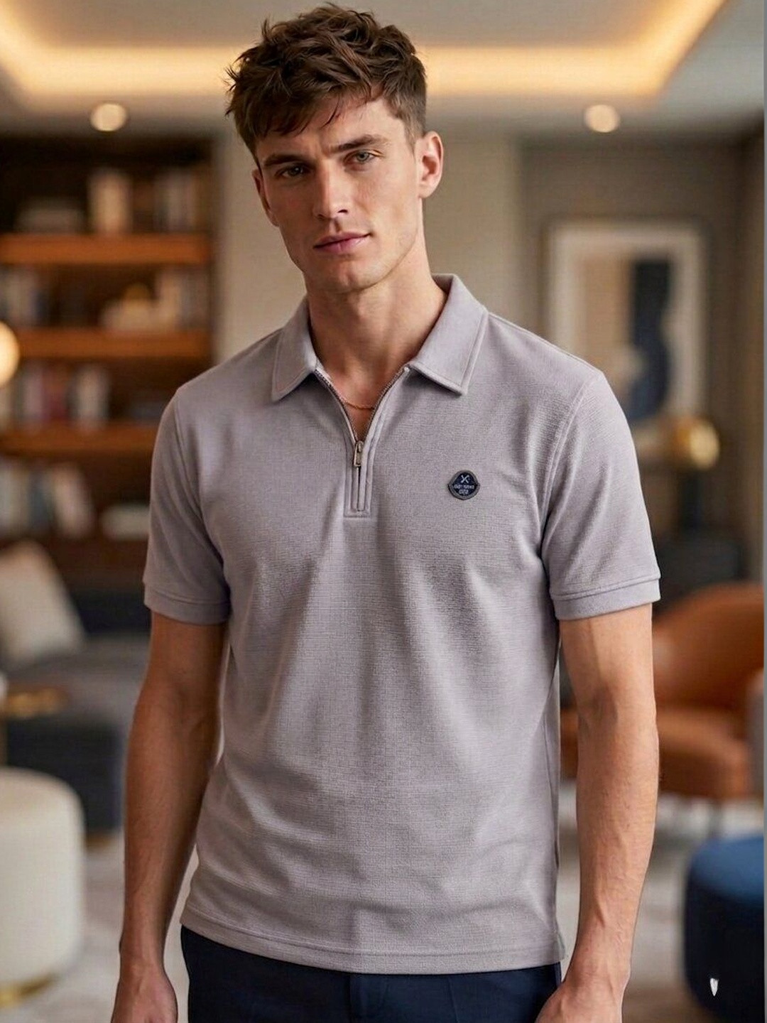 STRAY88 Men Brand Logo Polo Collar Pockets T-shirt