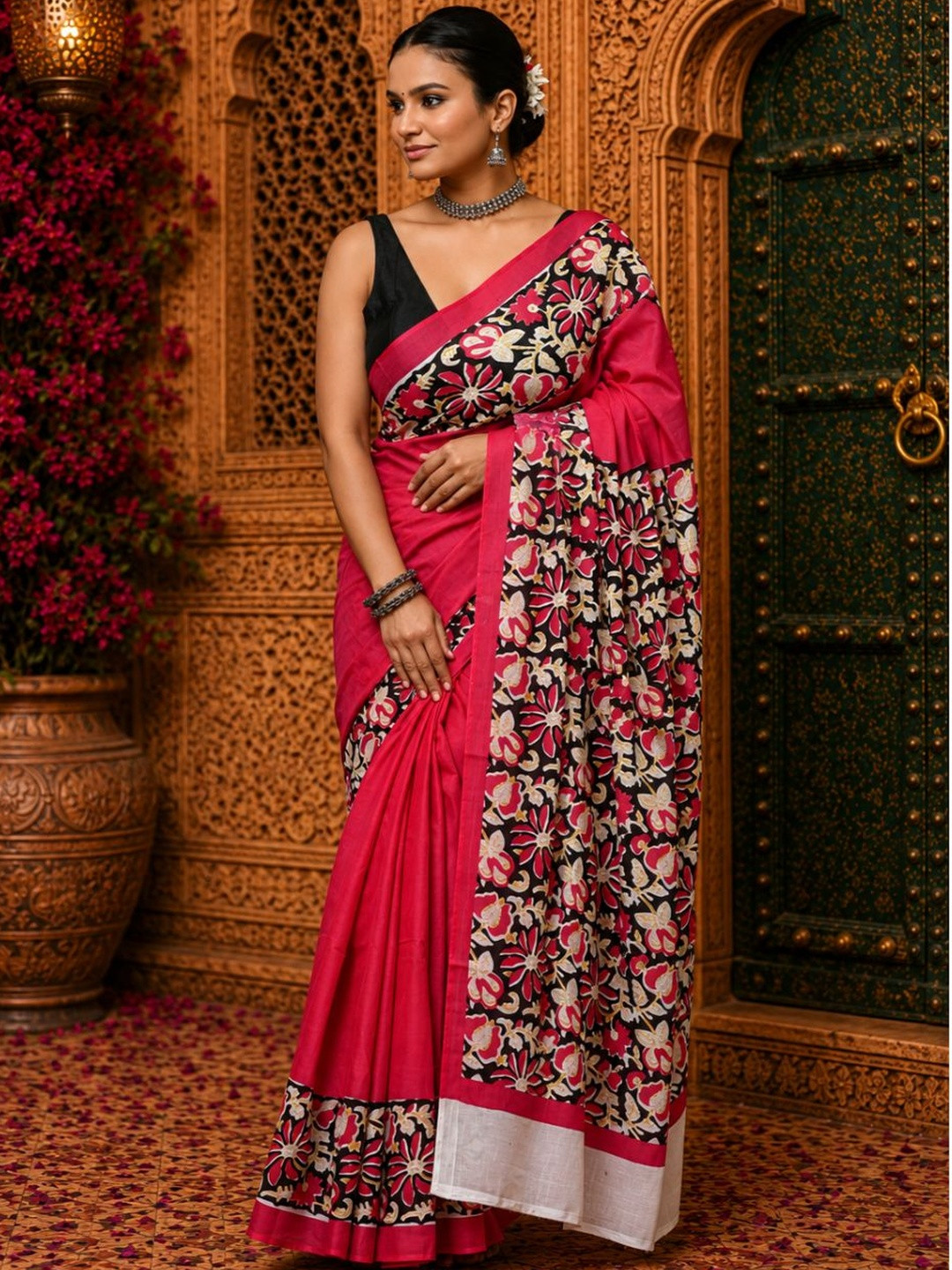Dhaaga Ghar Floral Pure Cotton Bagru Saree
