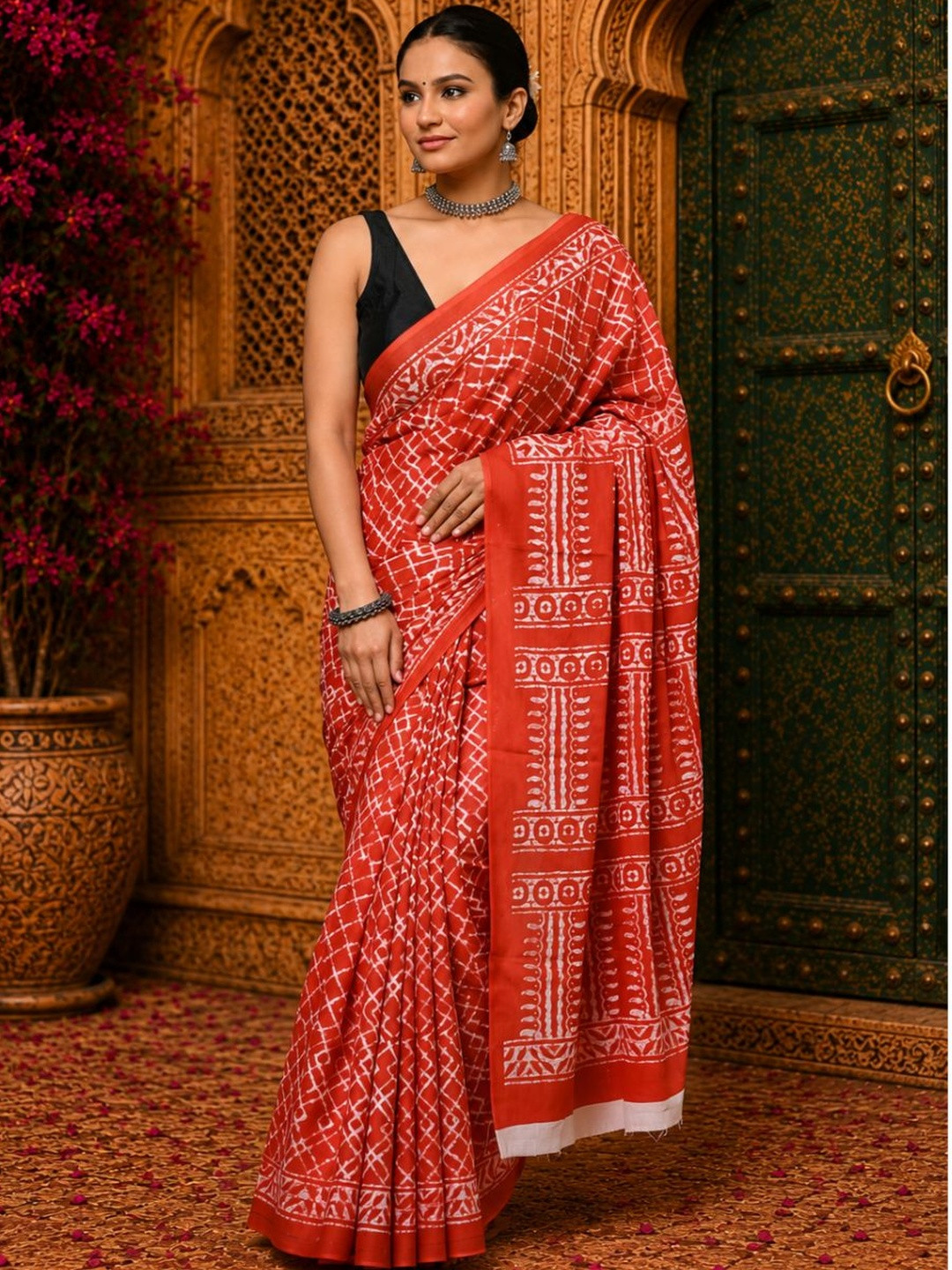 Dhaaga Ghar Ethnic Motifs Pure Cotton Handloom Bagru Saree