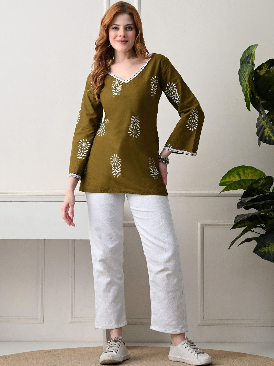 Koito Botanical Printed V-Neck Flared Sleeves Pure Cotton Kurti