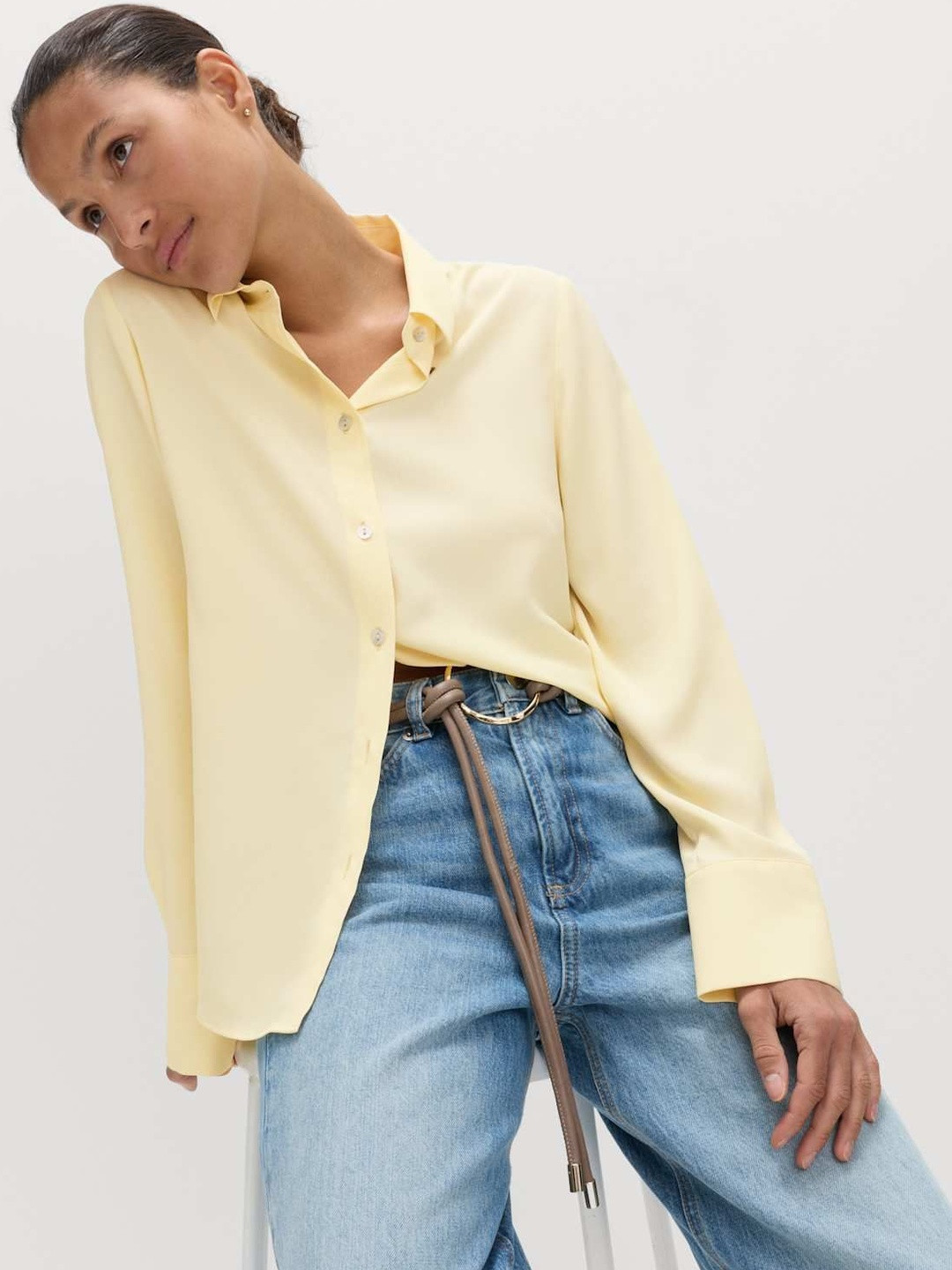 Marks & Spencer Solid Yellow Women Regular Fit Shirt