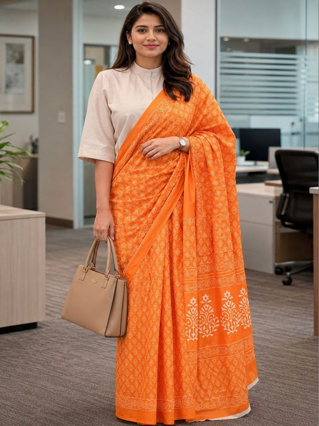 Aruniti Label Ethnic Motifs Pure Cotton Handloom Block Print Saree