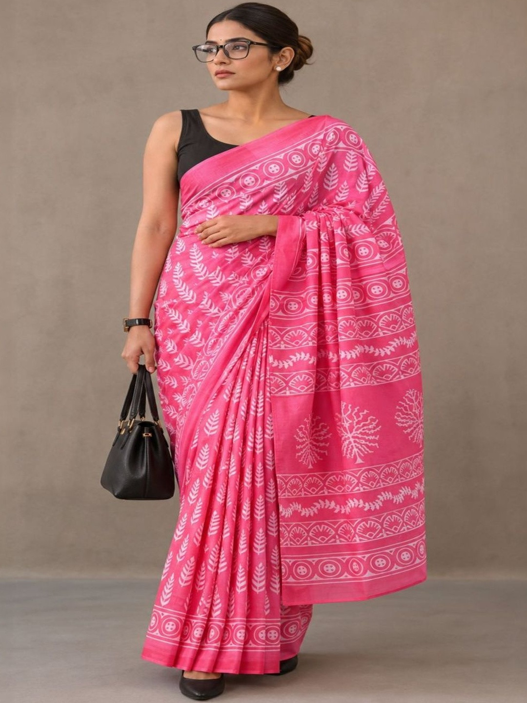 Aruniti Label Ethnic Motifs Pure Cotton Handloom Block Print Saree