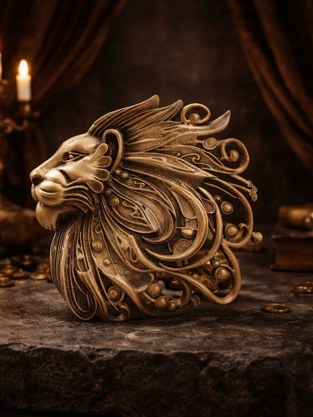 MATTLOOK Men Gold-Plated Superb Simba Statement Brooch