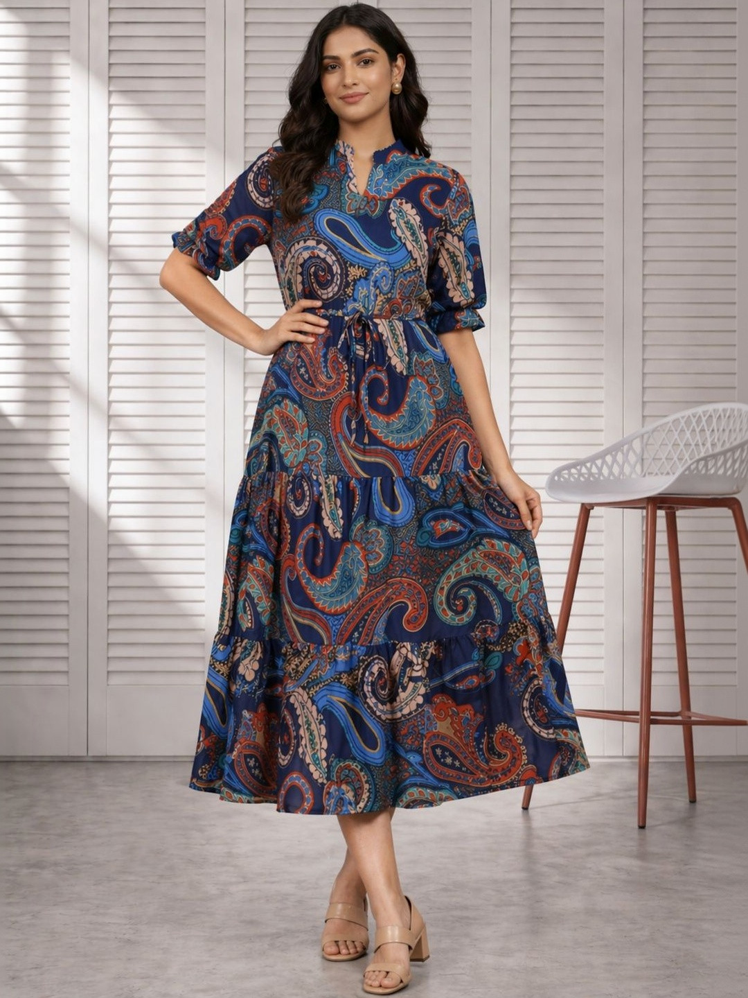 SZN Print Crepe Fit & Flare Midi Dress
