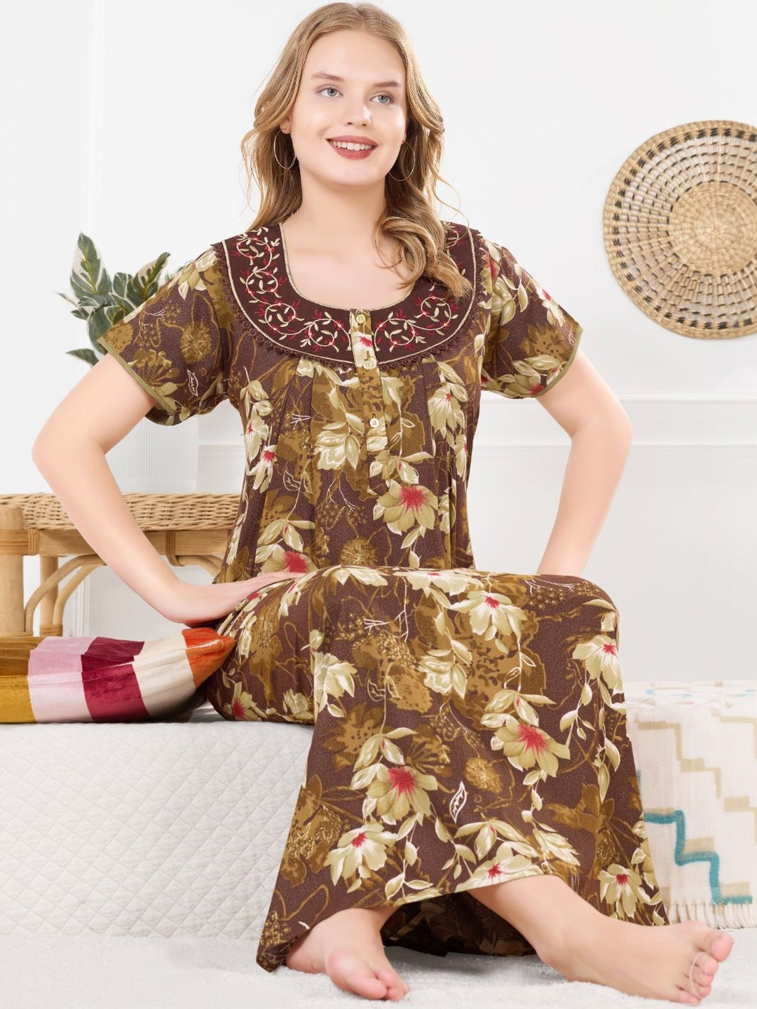 TRUNDZ Printed Maxi Nightdress