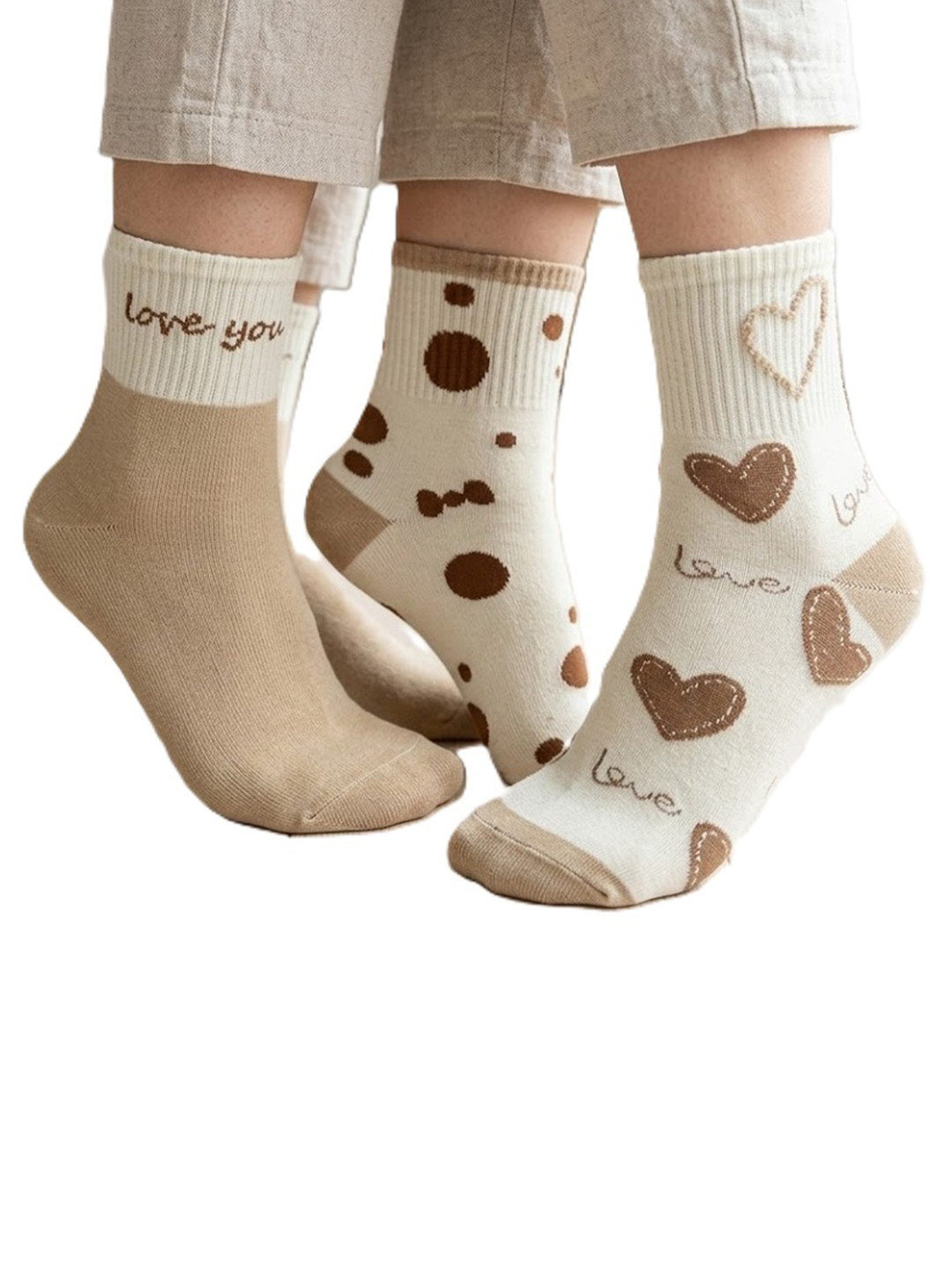 Alexvyan Women Beige Pack of 3 Cotton Blend Assorted Patterned Ankle Length Socks