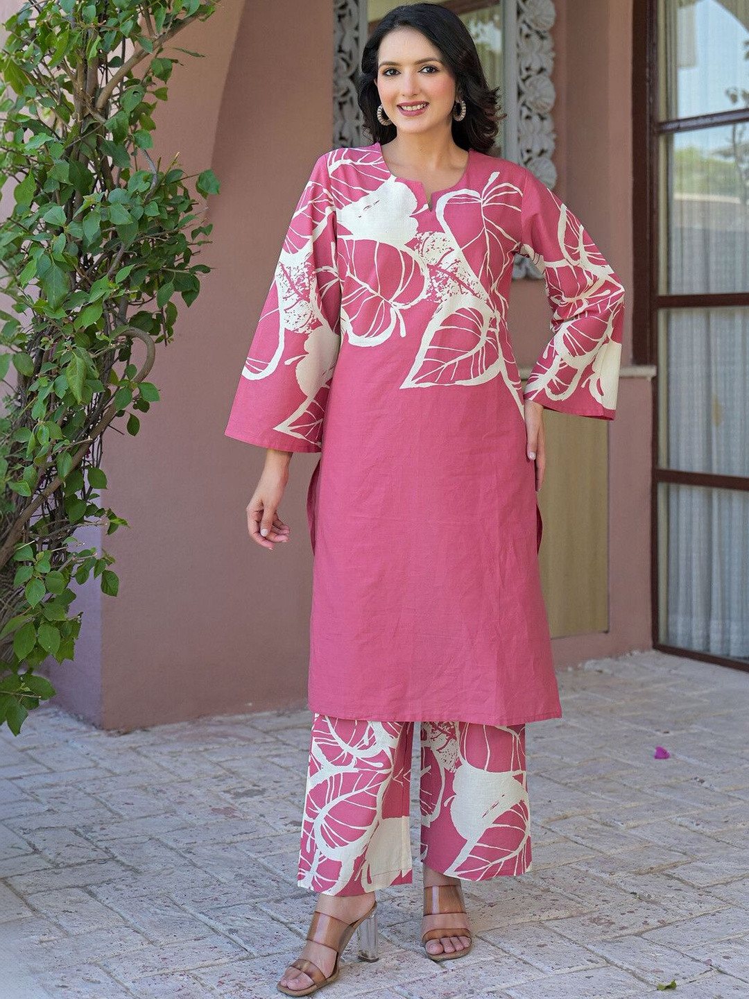 SANISA Printed Dusty Pink Cotton Co Ords for Women