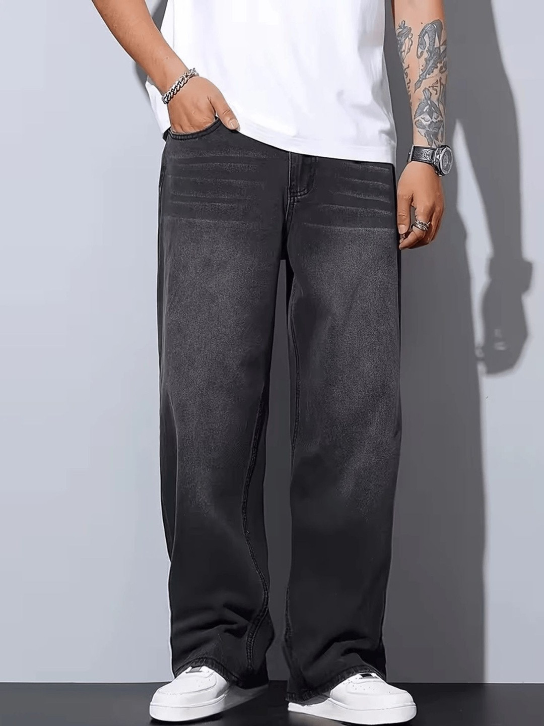 PINKLIT Men Straight Fit Mid-Rise Light Fade Jeans