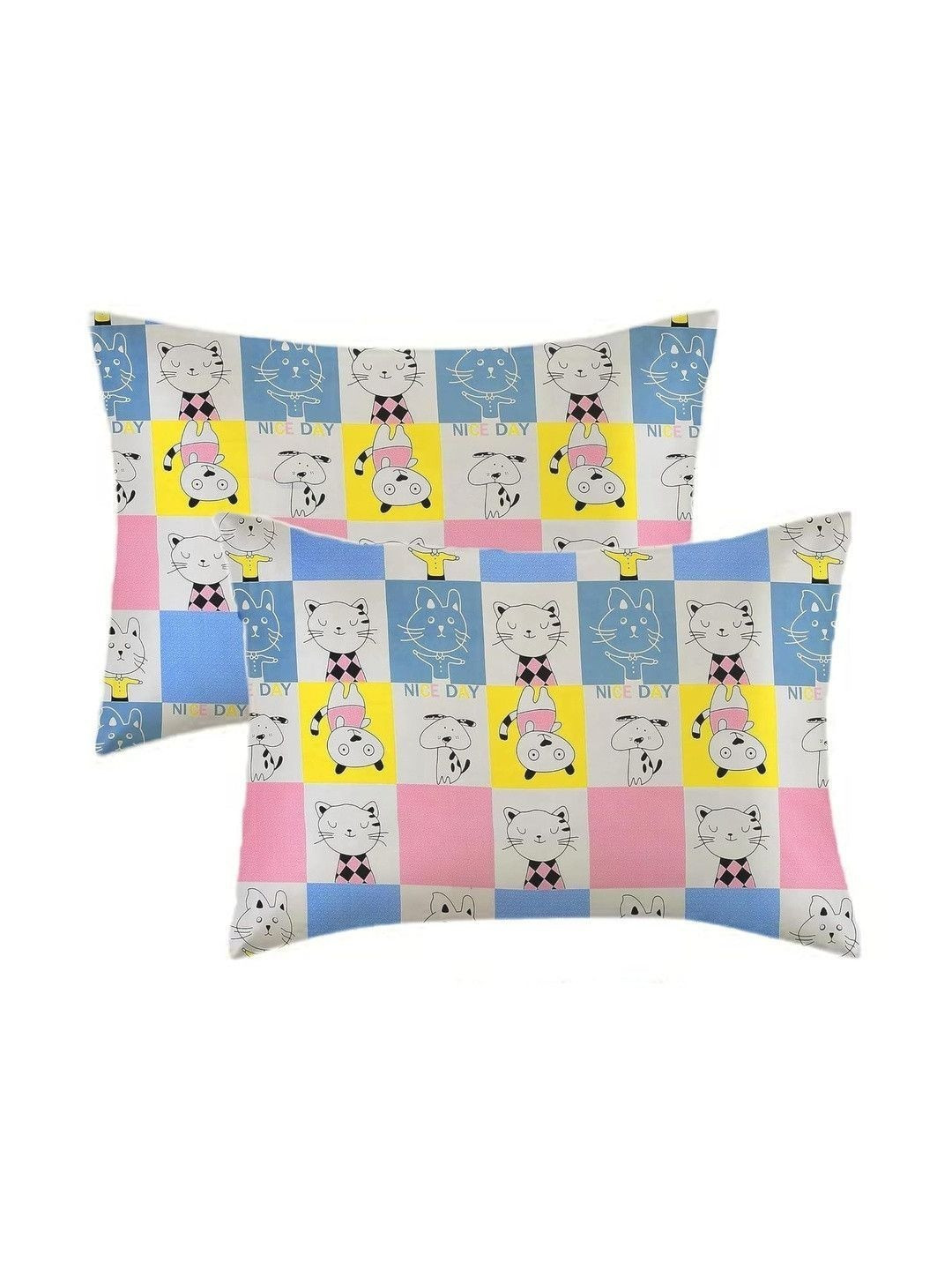 Filymore White & Blue 2 Pieces Self Design Cotton Linen Rectangle Pillow Covers