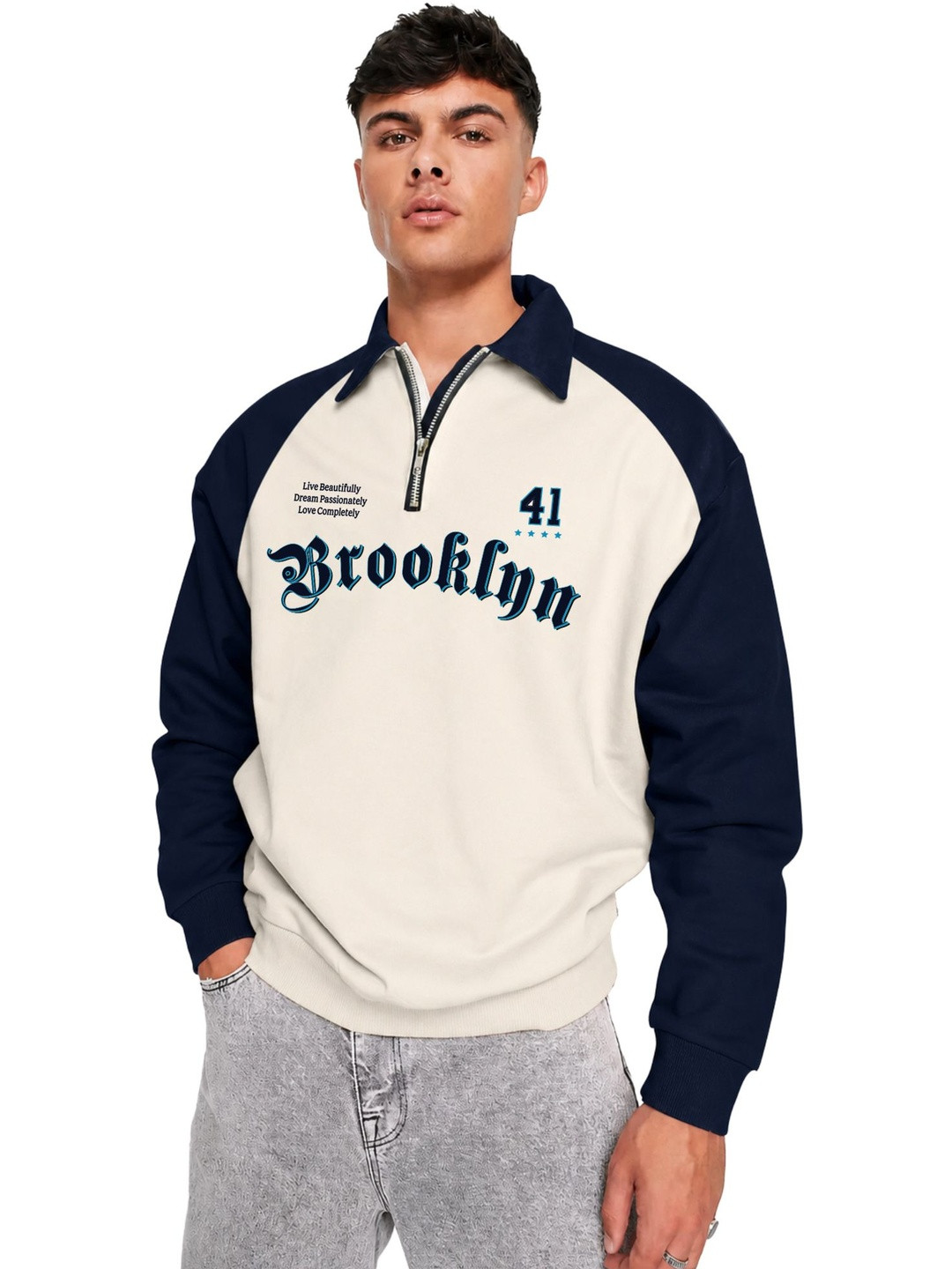 JUMPCUTS Men Typography Colourblocked Polo Collar T-shirt