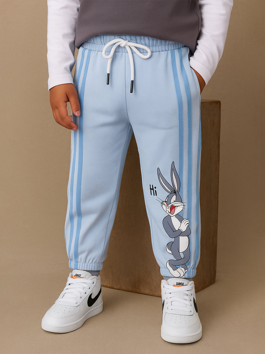Happy Faces Boys Looney Tunes Print Pleated Pure Cotton Joggers