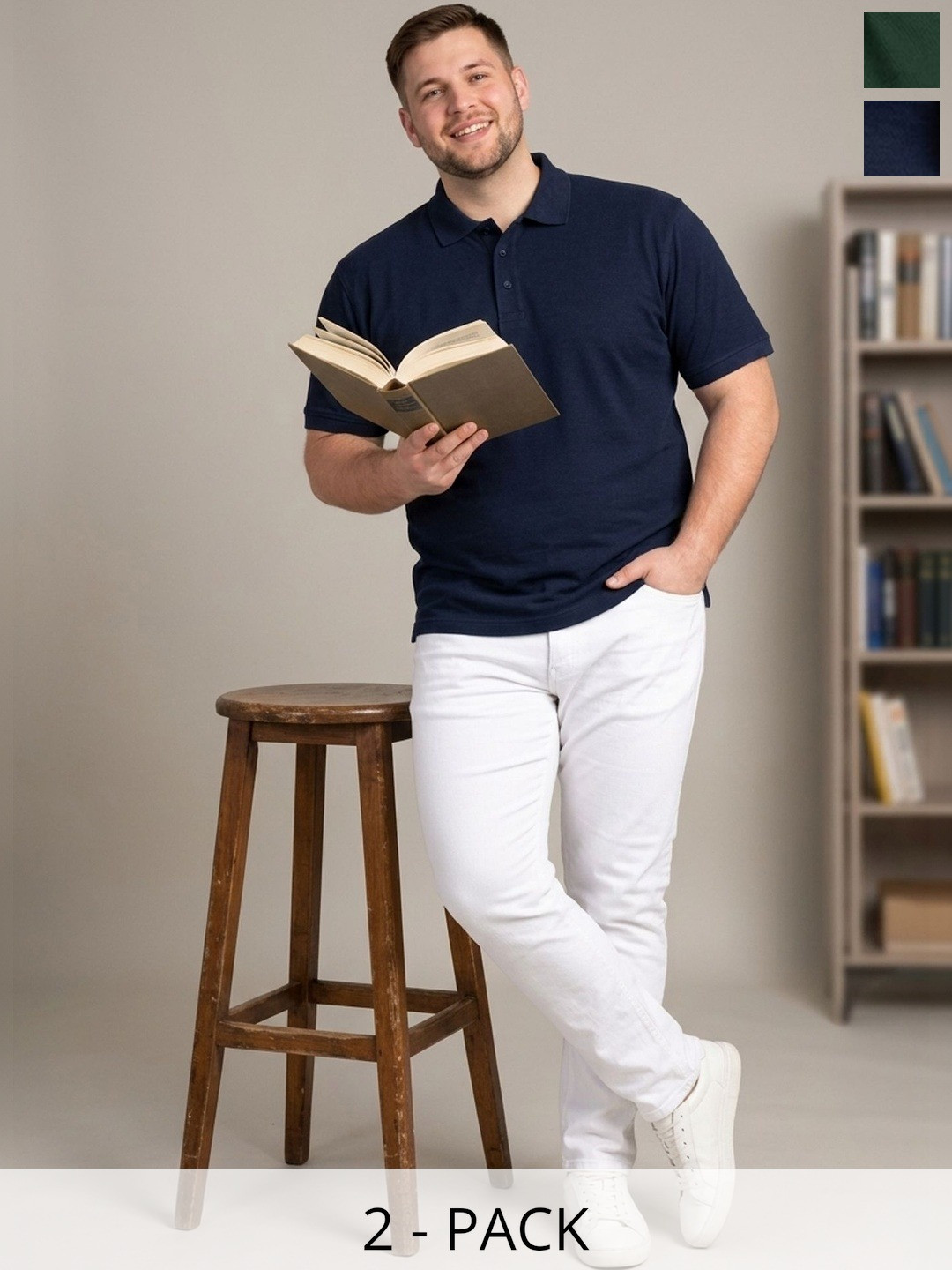HERR WAHRER Men Plus Size Pack Of 2 Polo Collar Pocket T-shirt