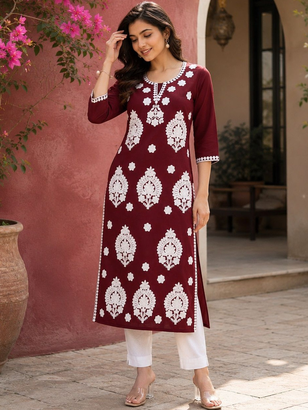 KALINI Ethnic Motifs Embroidered Thread Work Thread Work Kurti