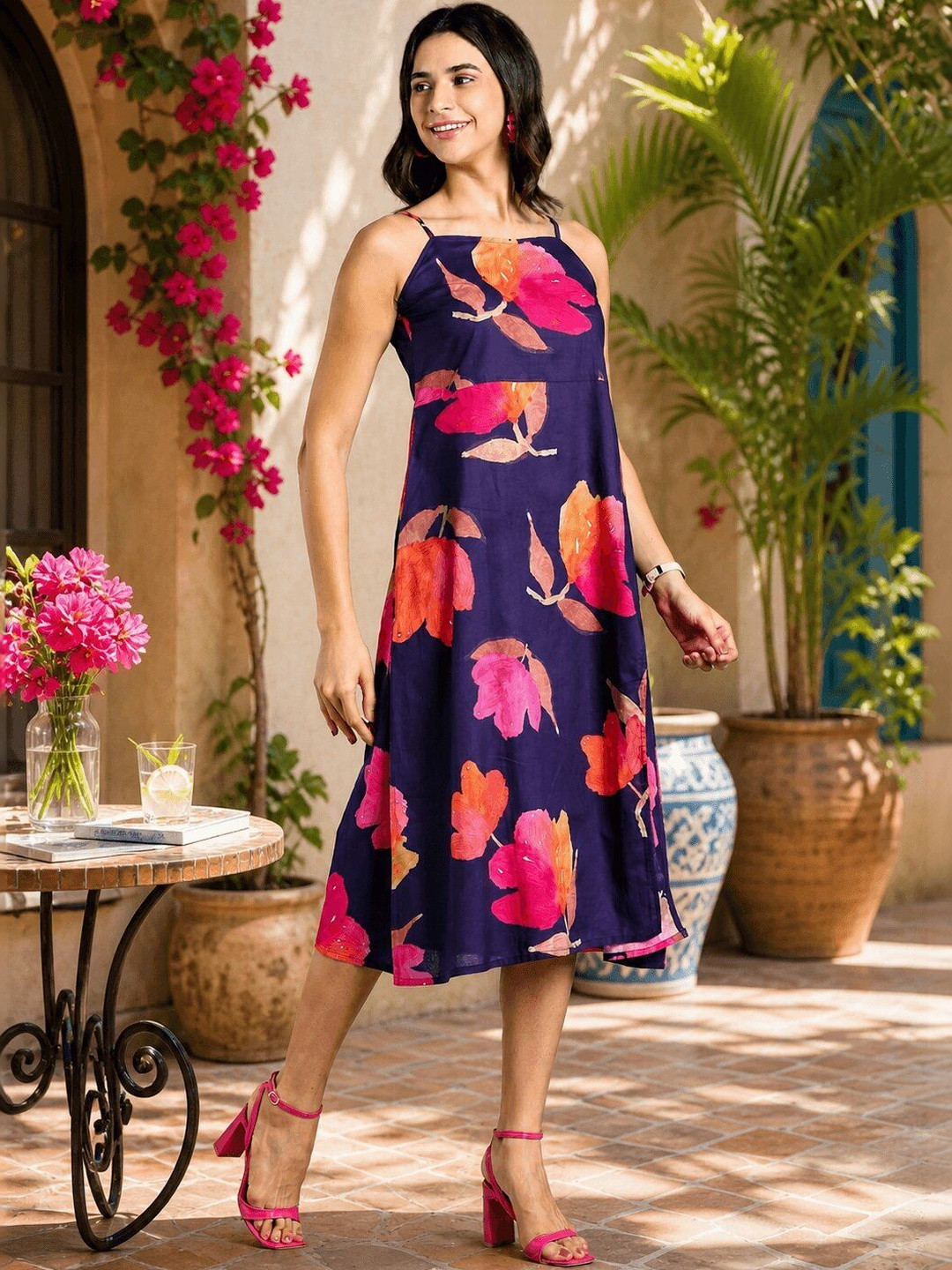THE VASILIKI Floral Print A-Line Midi Dress