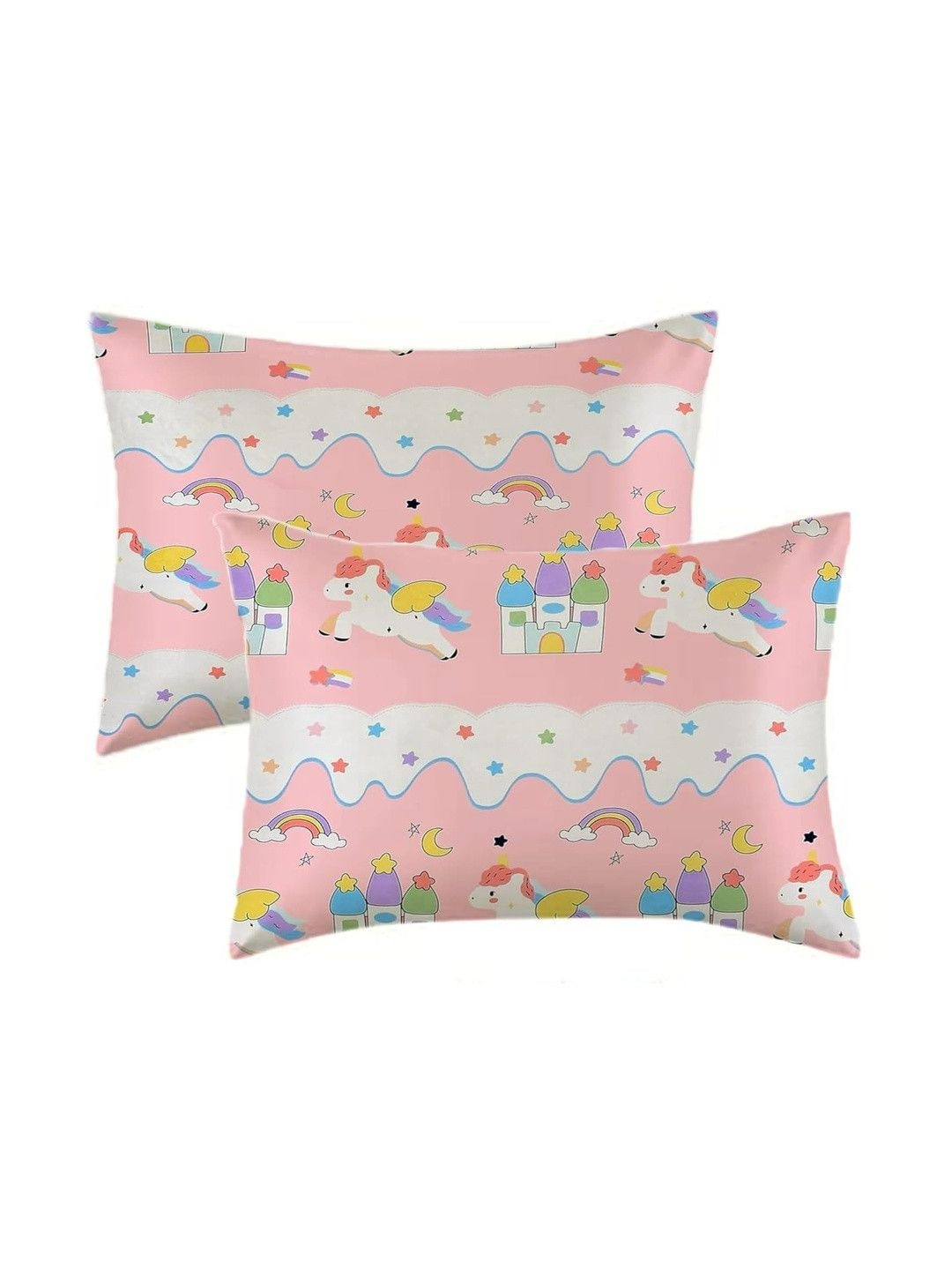 Filymore Pink & White 2 Pieces Self Design Cotton Linen Rectangle Pillow Covers