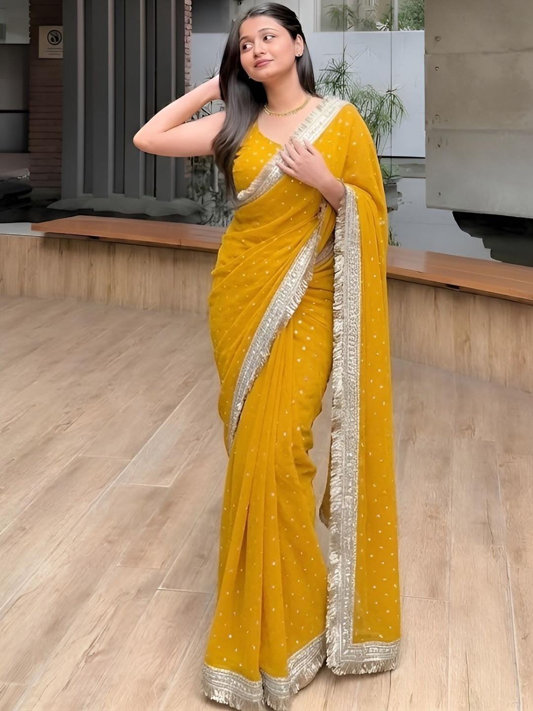 VRAGI Embellished Zari Silk Blend Heavy Work Saree