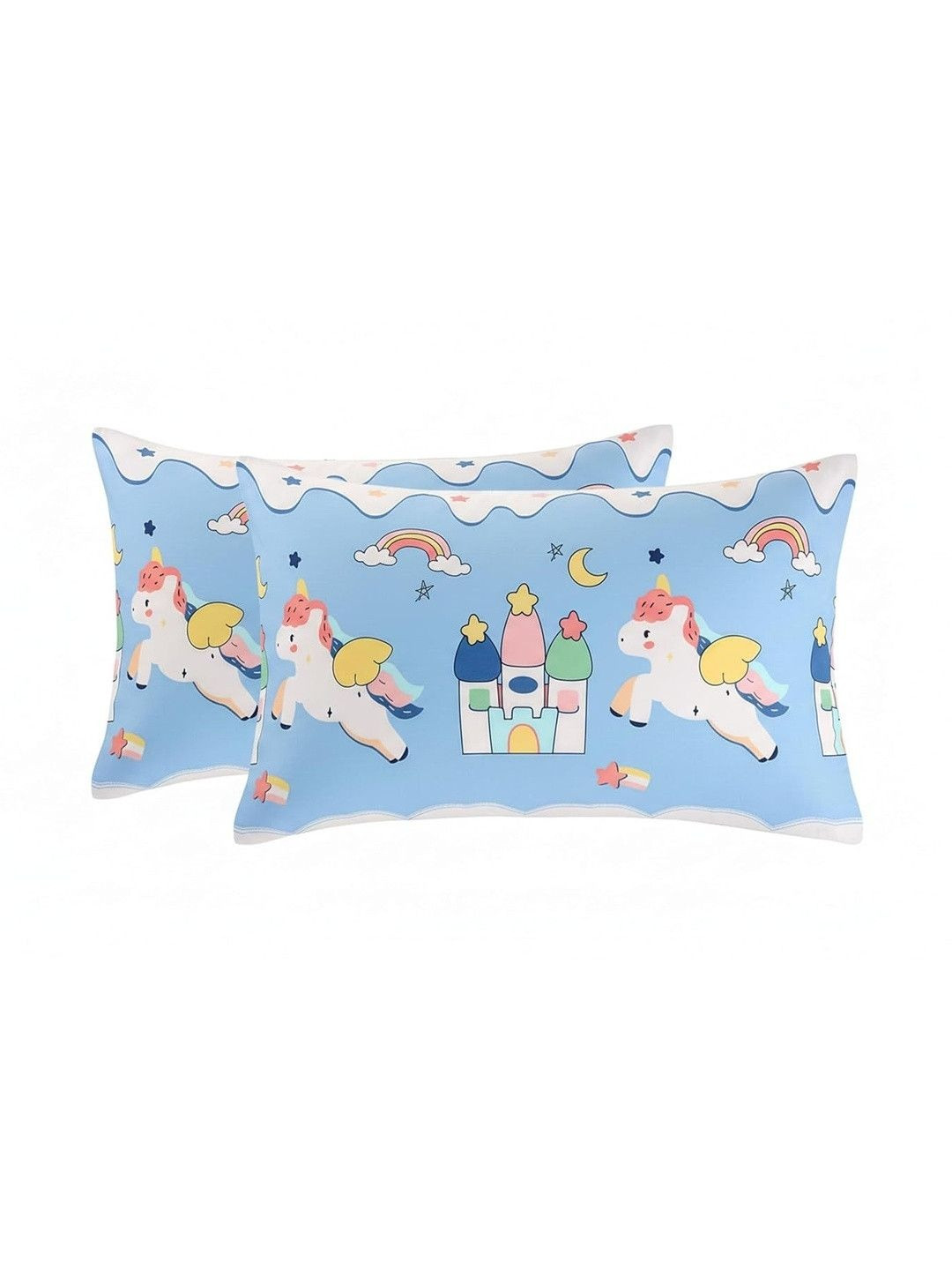 Filymore Blue & White 2 Pieces Self Design Cotton Linen Blend Rectangle Pillow Covers
