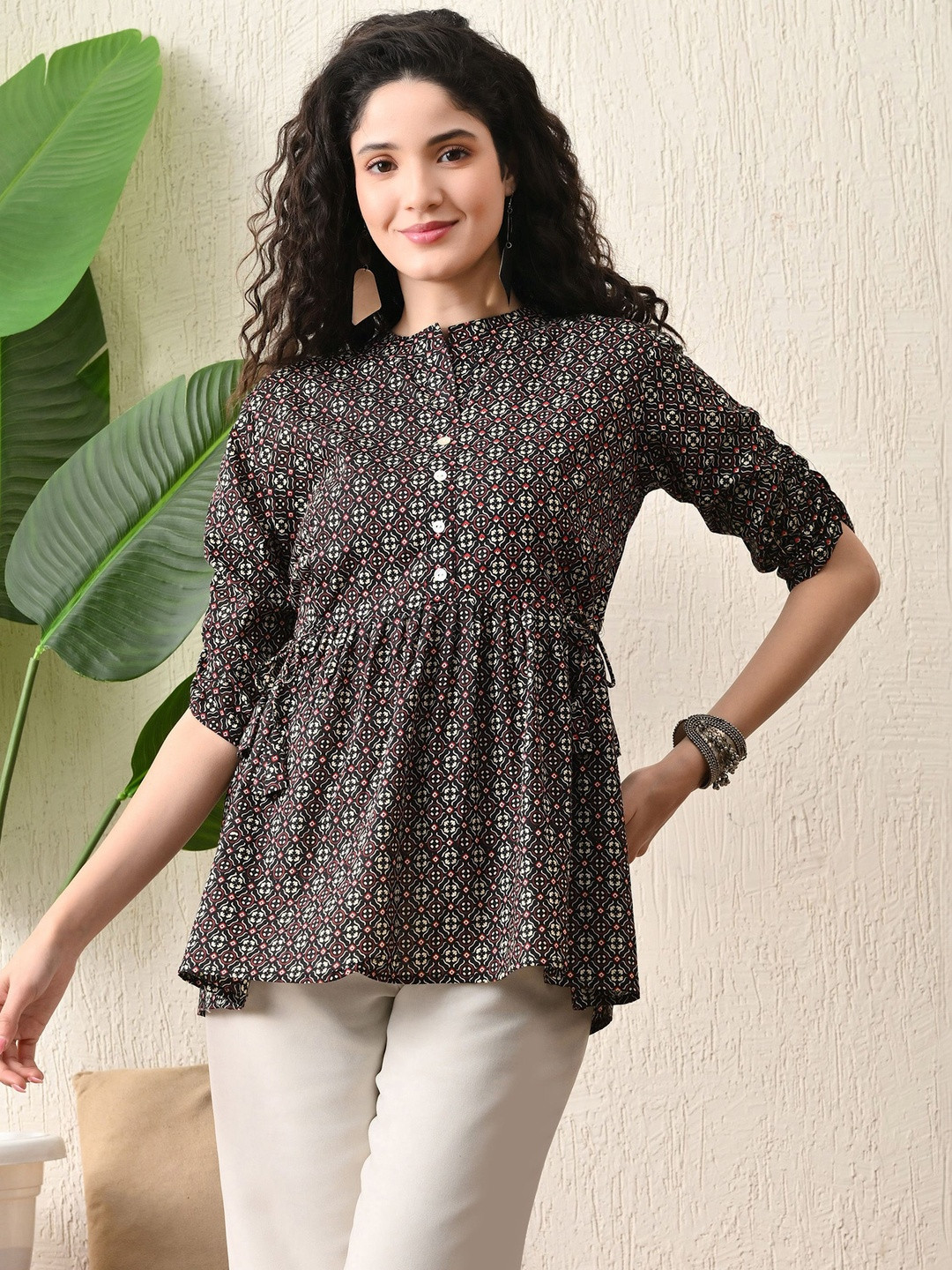 Ashvy Geometric Printed Pure Cotton Empire Anarkali Kurti