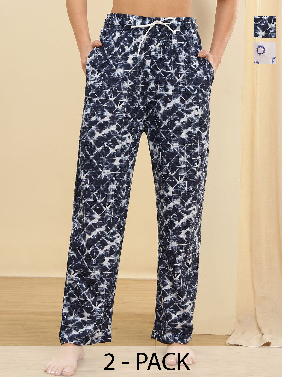 Valles365 by S.C. Women Pack of 2 Printed Cotton Mid-Rise Straight Lounge Pants