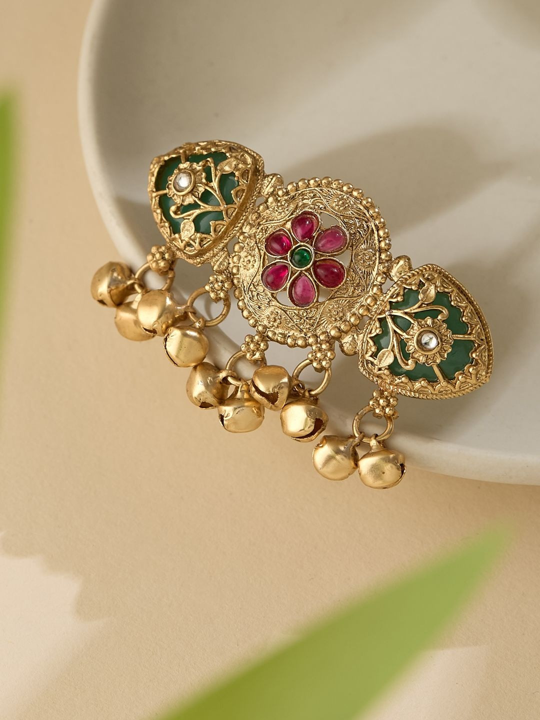 ATIBELLE Gold-Plated Kundan Studded Finger Ring
