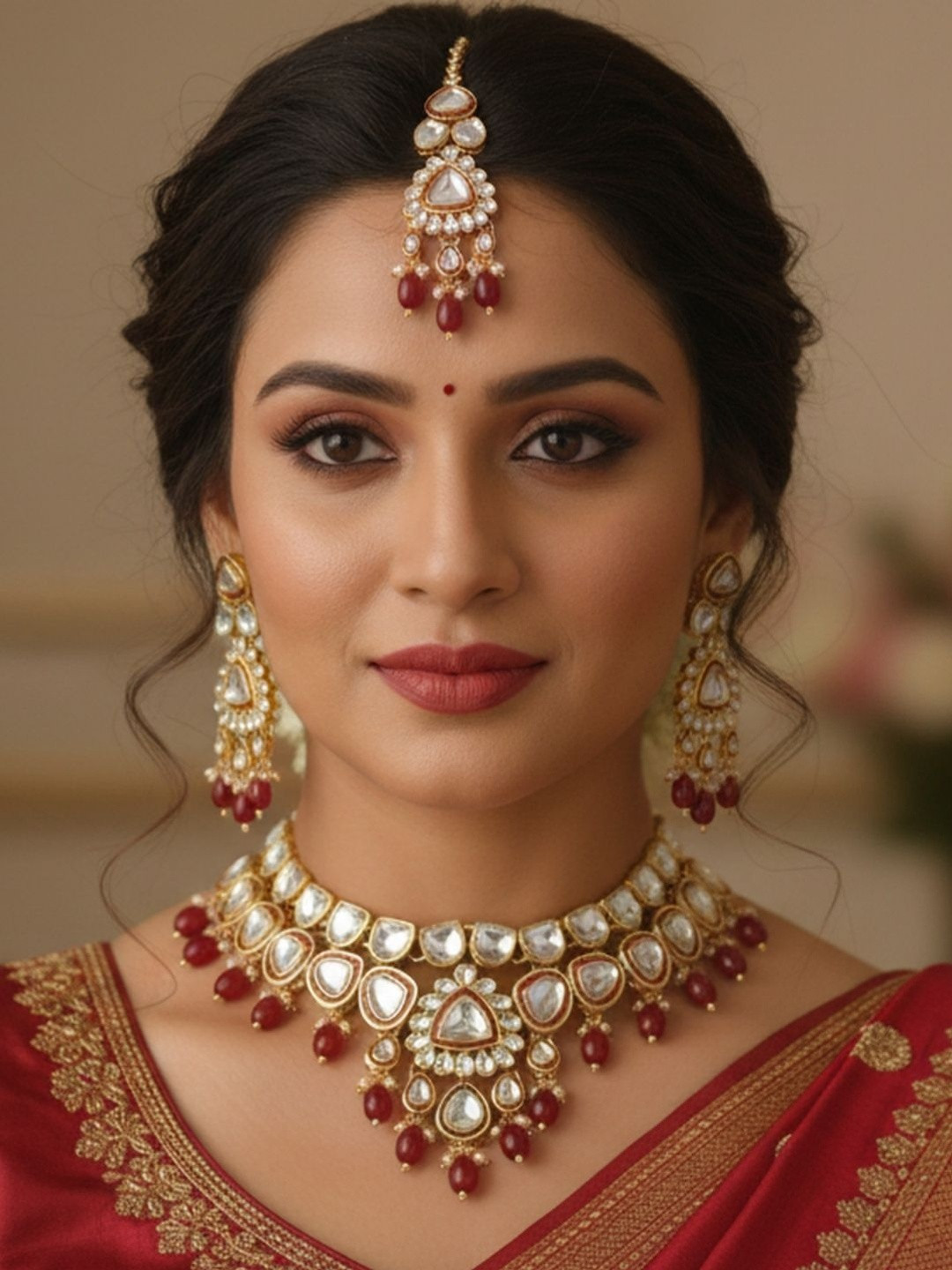 I Jewels Gold-Plated Kundan Studded & Beaded Jewellery Set