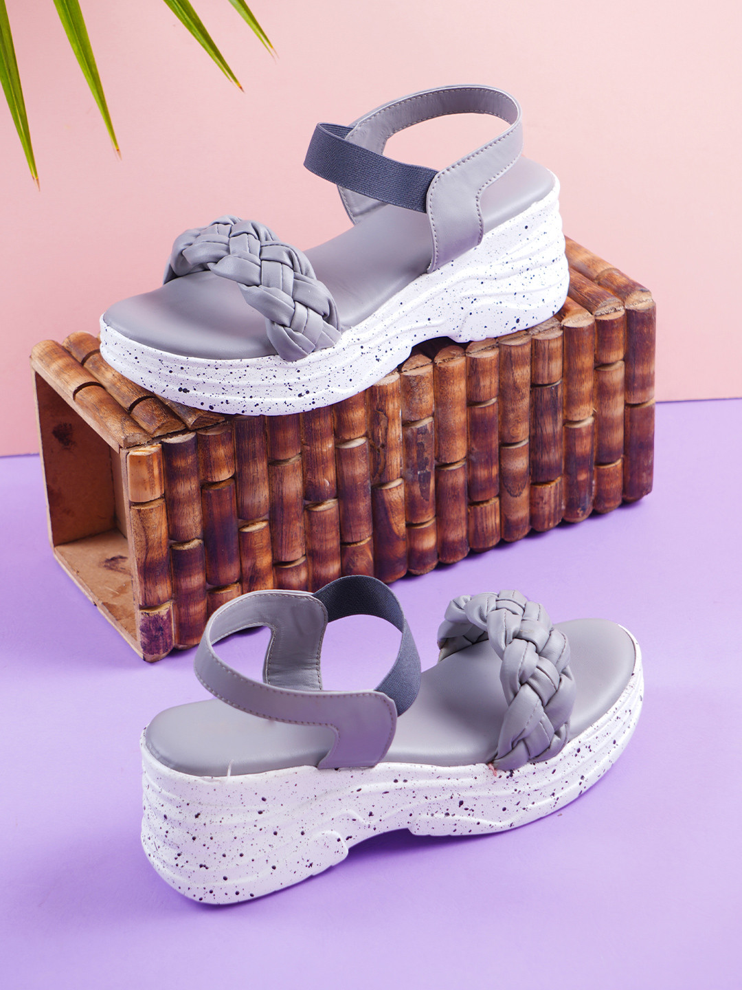 JM Looks Backstrap Stylish Round Toe Wedge Heels