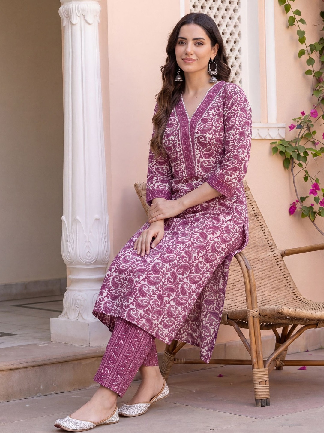 Indo Era Women Ethnic Motifs Printed Regular Pure Cotton Kurta with Trousers