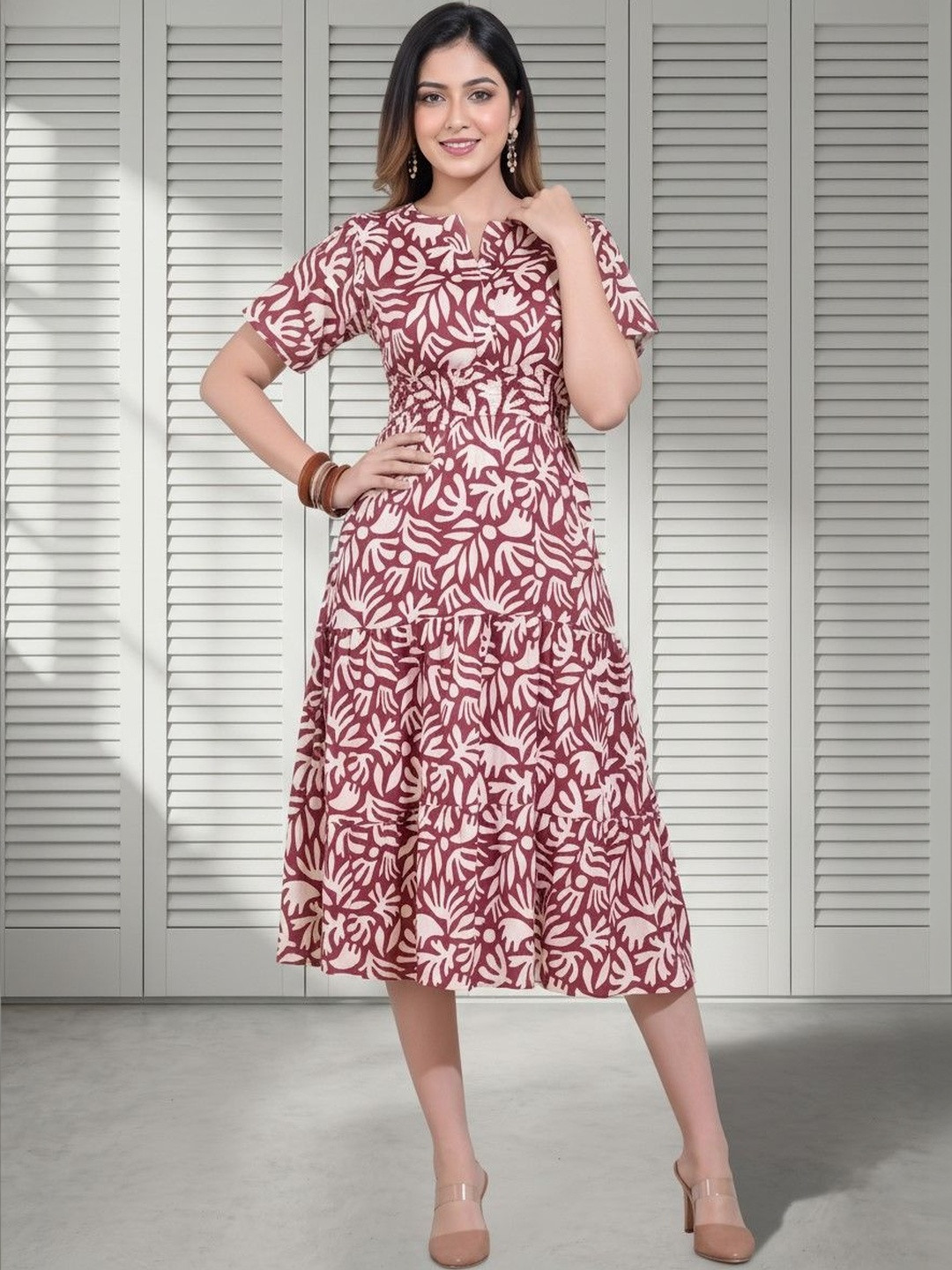 SZN Print Crepe Fit & Flare Midi Dress