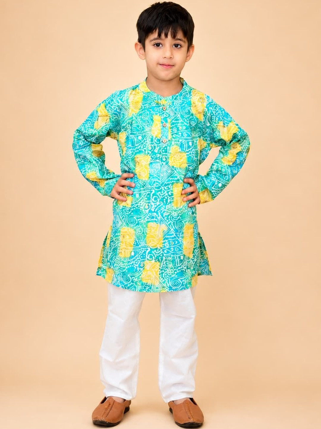 MAITREYO Boys Printed Regular Pure Cotton Kurta with Pyjamas
