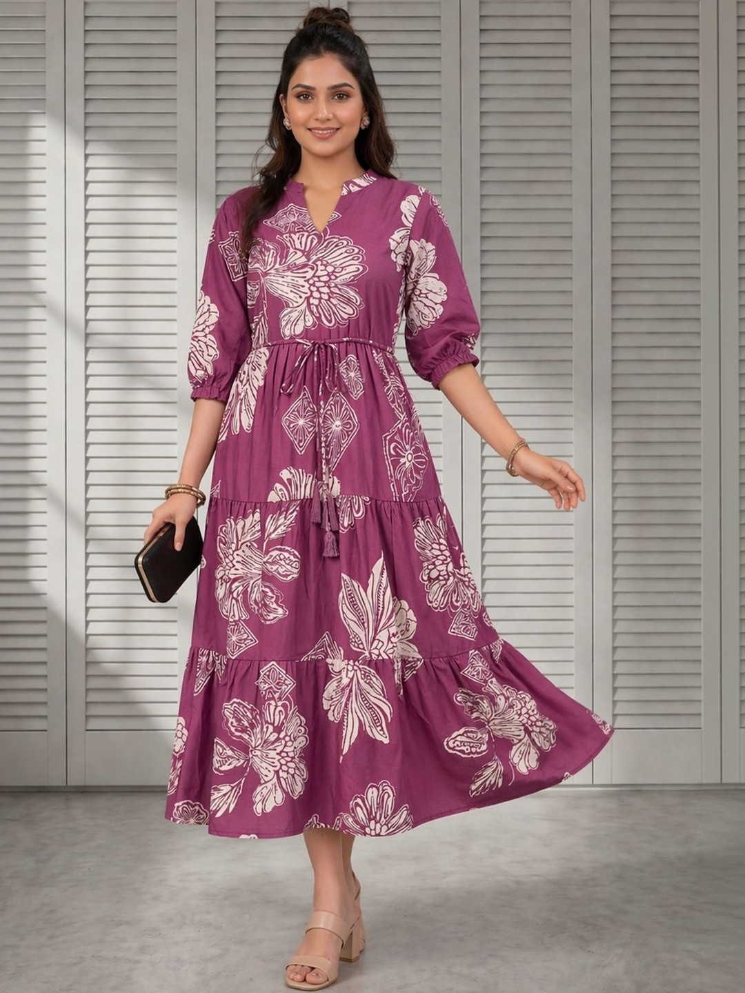 SZN Floral Print Crepe Fit & Flare Midi Dress