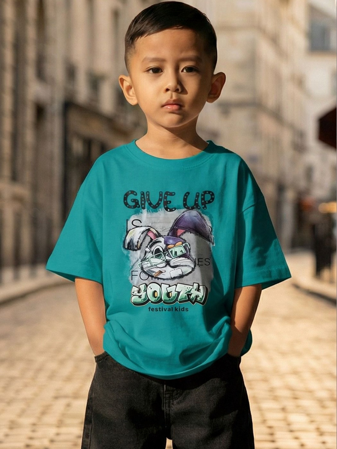 CODEZ Boys Printed Drop-Shoulder Sleeves T-shirt