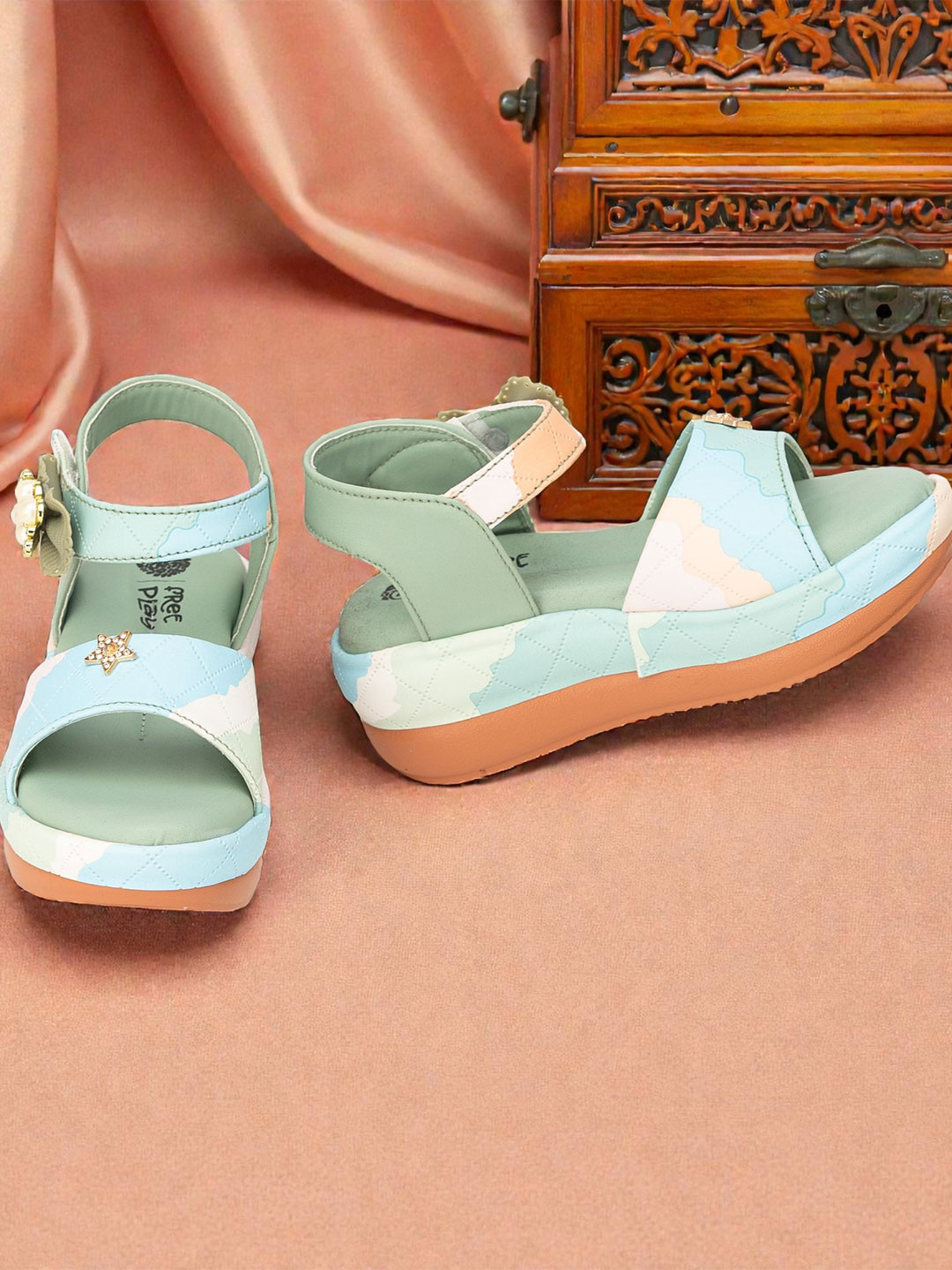 BAESD Girls Printed Bow Detailed Comfort Heels