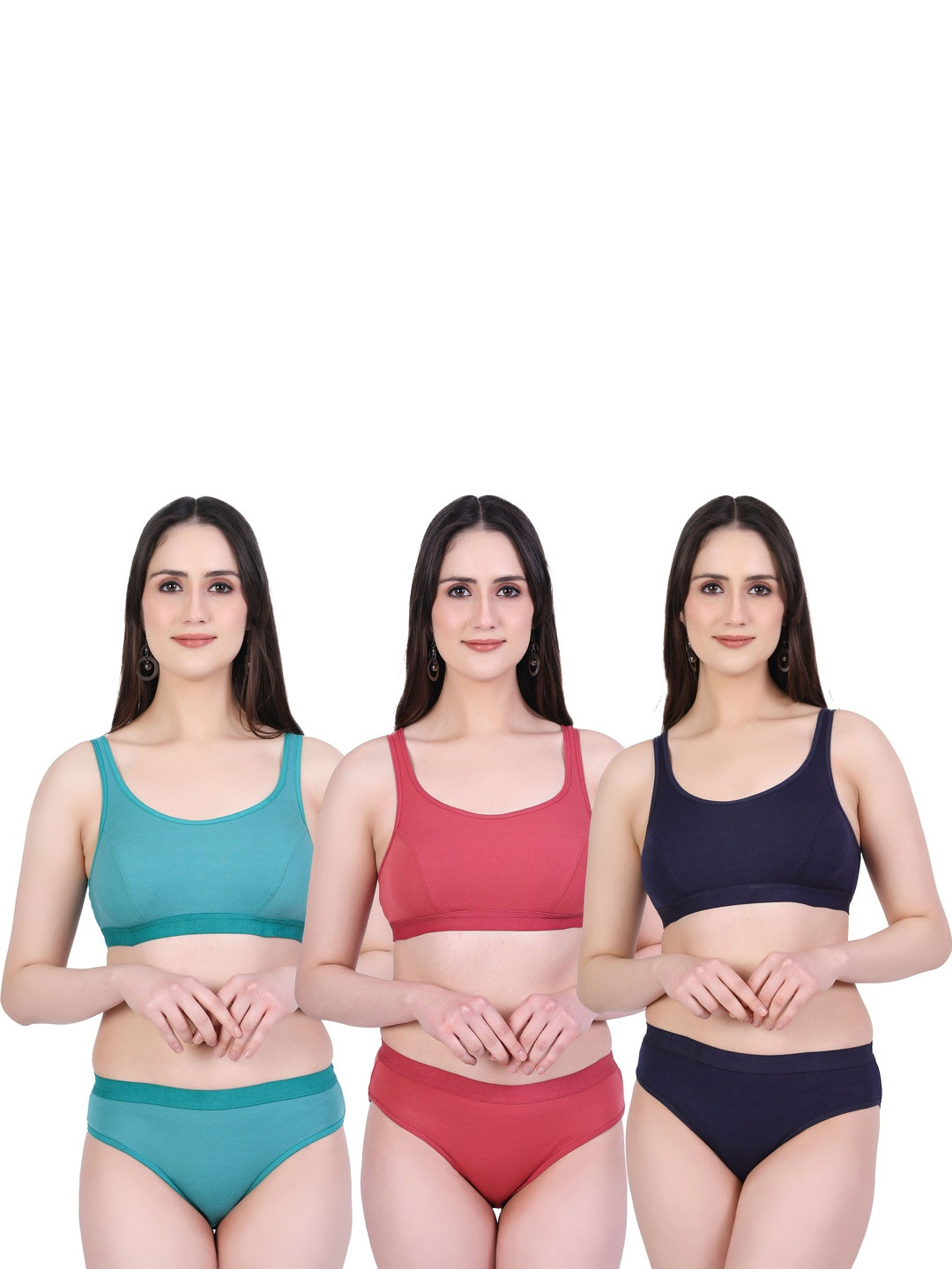 Kinza soft. Pack of 3 Colourblocked Underwired Mid-Rise Cotton Lingerie Set
