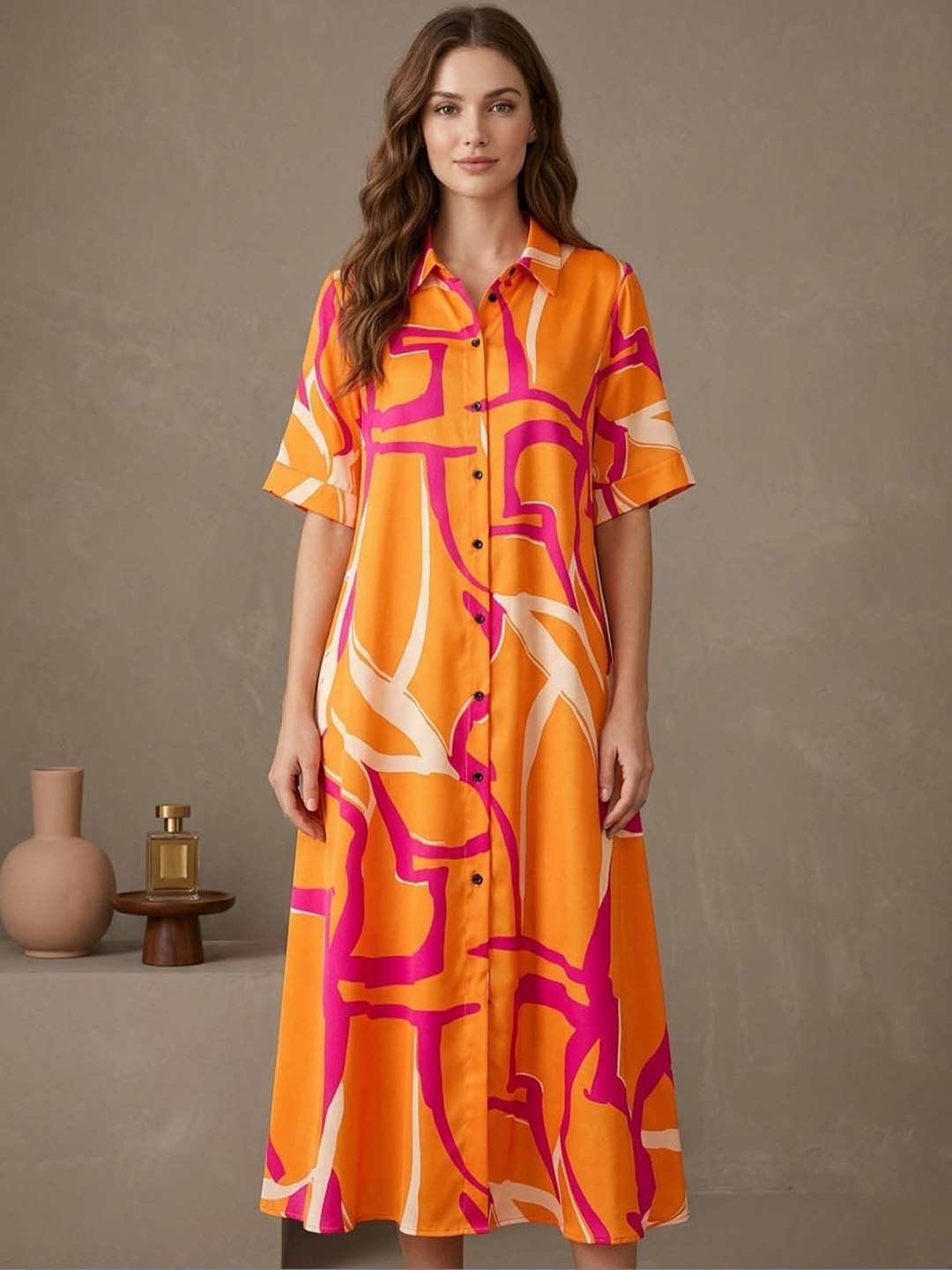 GENZILOOKS Print Shirt Midi Dress