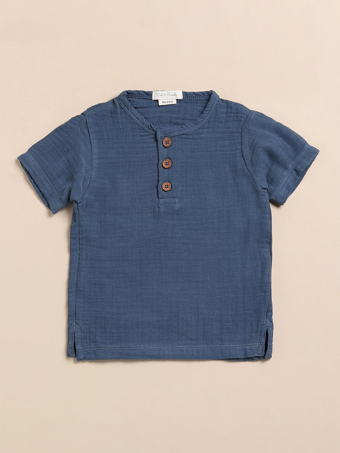 Cot & Candy Kids Organic Cotton Short Sleeve Henley Navy Blue T-Shirt