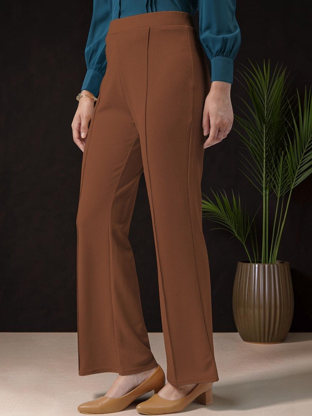 FUBACK Women Relaxed Straight Leg High-Rise Trousers