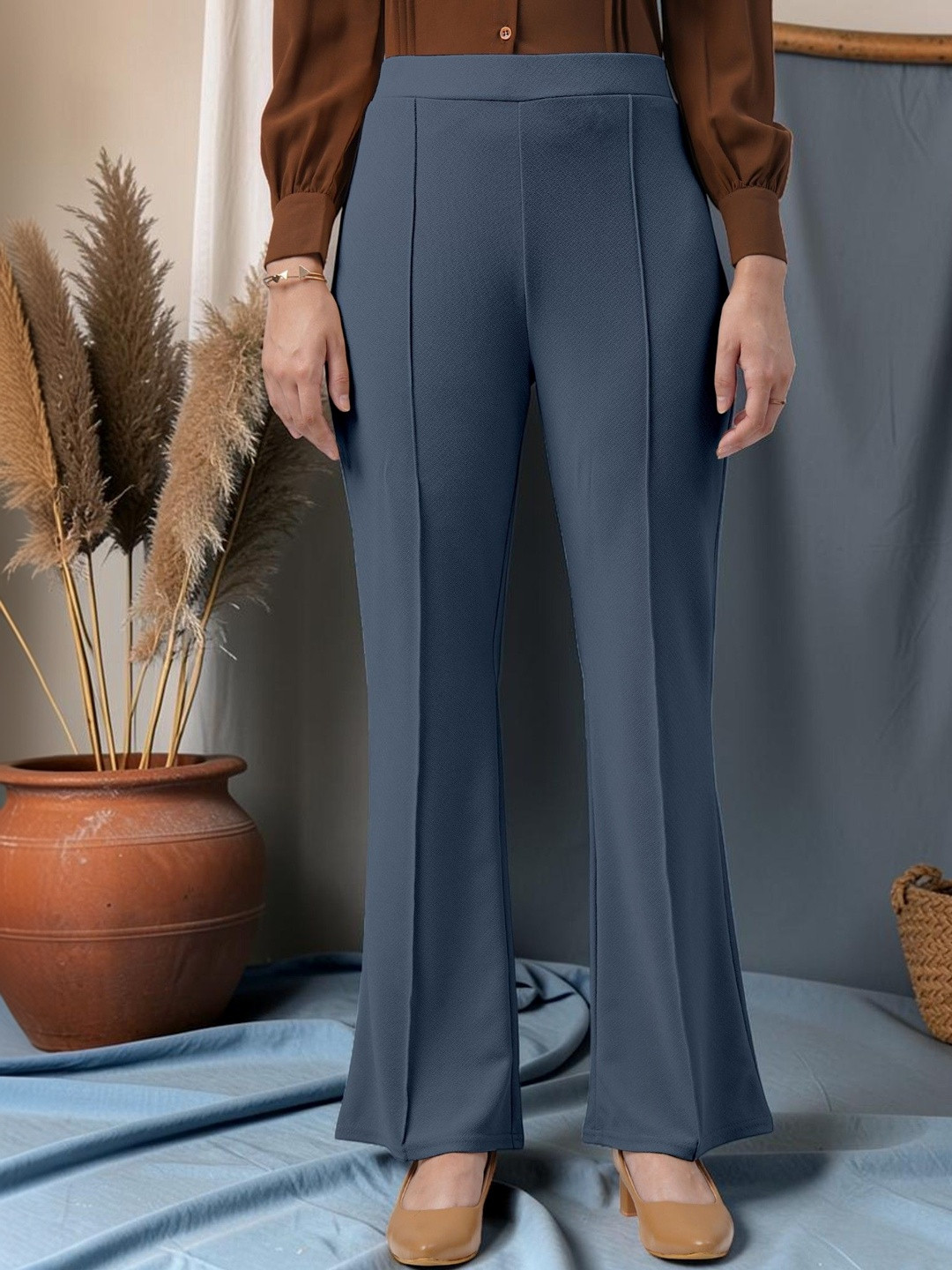 FUBACK Women Relaxed Straight Leg High-Rise Trousers