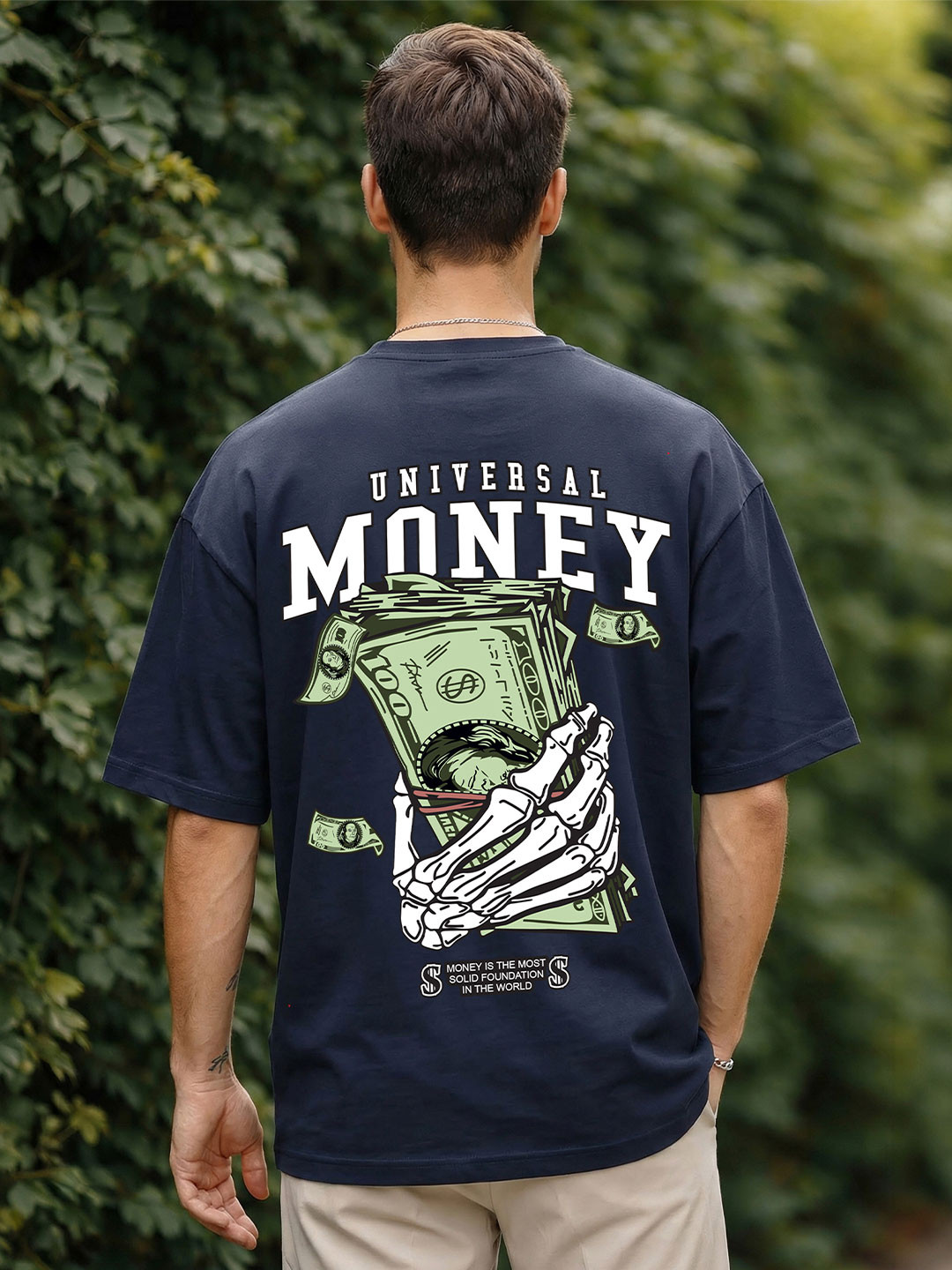 BENNY BROOKS Men Navy Round Neck Half Sleeve Oversized Tshirt