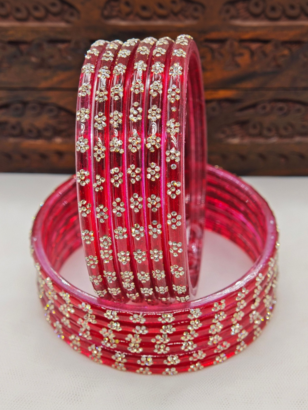 Floral Stone Studded Glass Bangles
